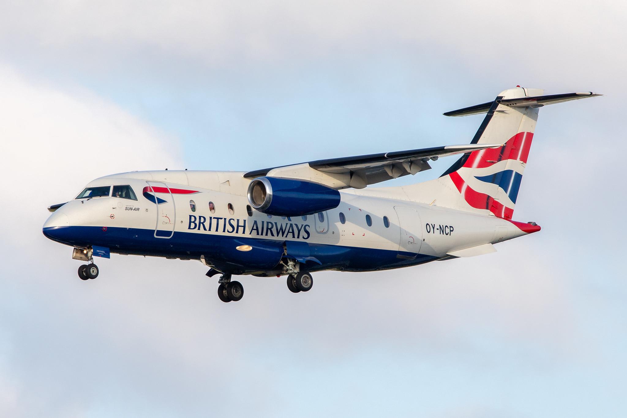 Hamburg Airport: British Airways (BA / BAW) | Operator: Sun-Air |  Dornier 328-300 J328 | OY-NCP | MSN 3219
