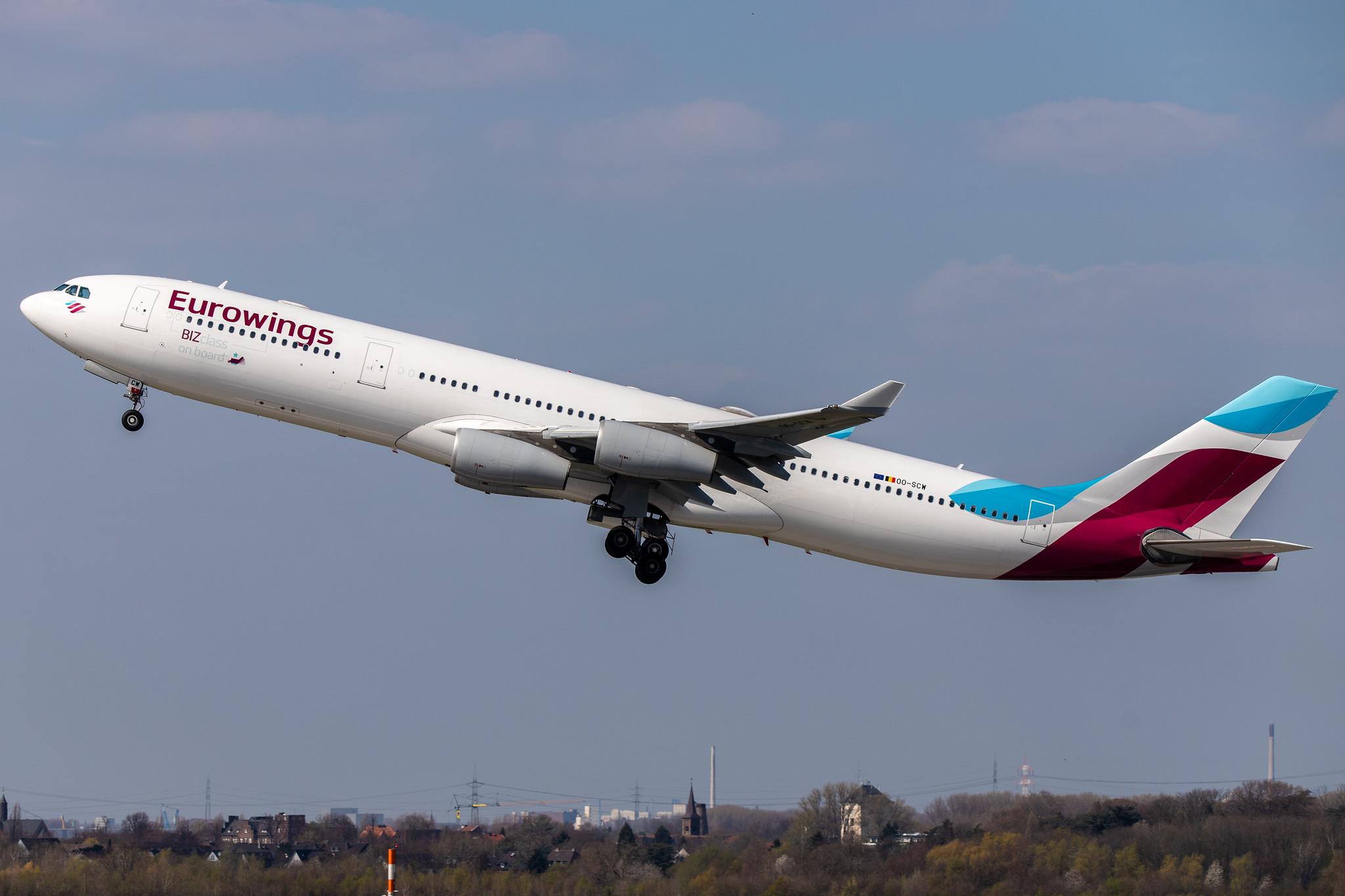 Düsseldorf Airport: Eurowings (EW /EWG) | Operator: Brussels Airlines |  Airbus A340-313 A343 | OO-SCW | MSN 0335