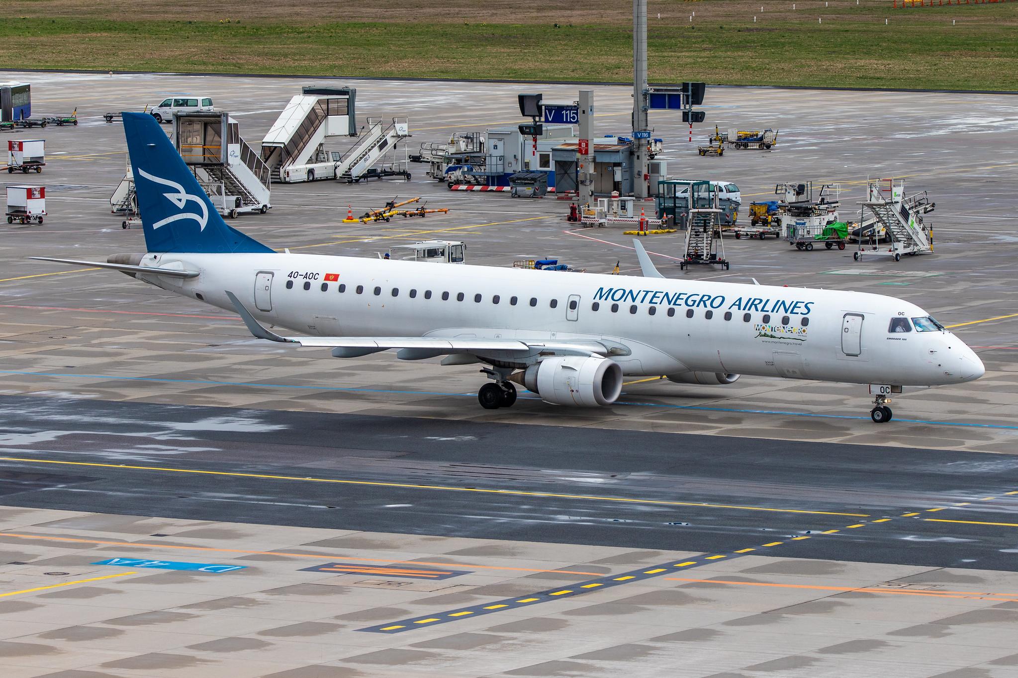 Frankfurt Airport: Montenegro Airlines (YM / MGX) |  Embraer E195LR E195 | 4O-AOC | MSN 19000358