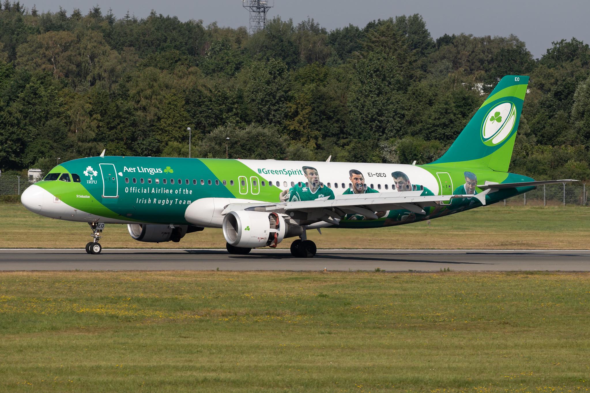 Hamburg Airport: Aer Lingus (EI / EIN) |  Livery: Irish Rugby Team Livery |  Airbus A320-214 A320 | EI-DEO | MSN 2486