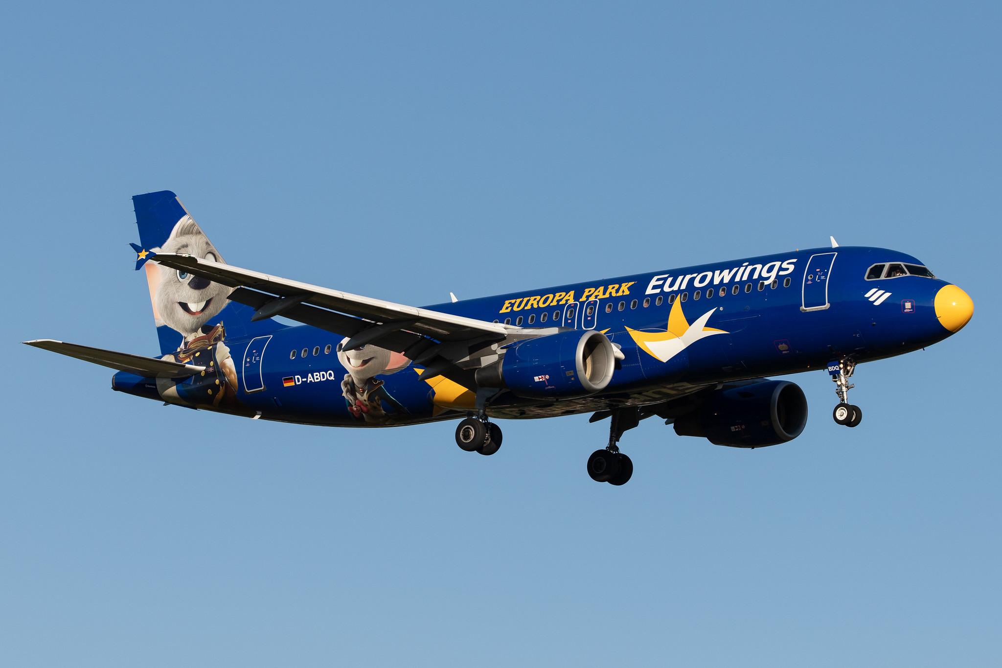 Hamburg Airport: Eurowings (EW / EWG) |  Livery: Europa Park Livery |  Airbus A320-214 A320 | D-ABDQ | MSN 3121