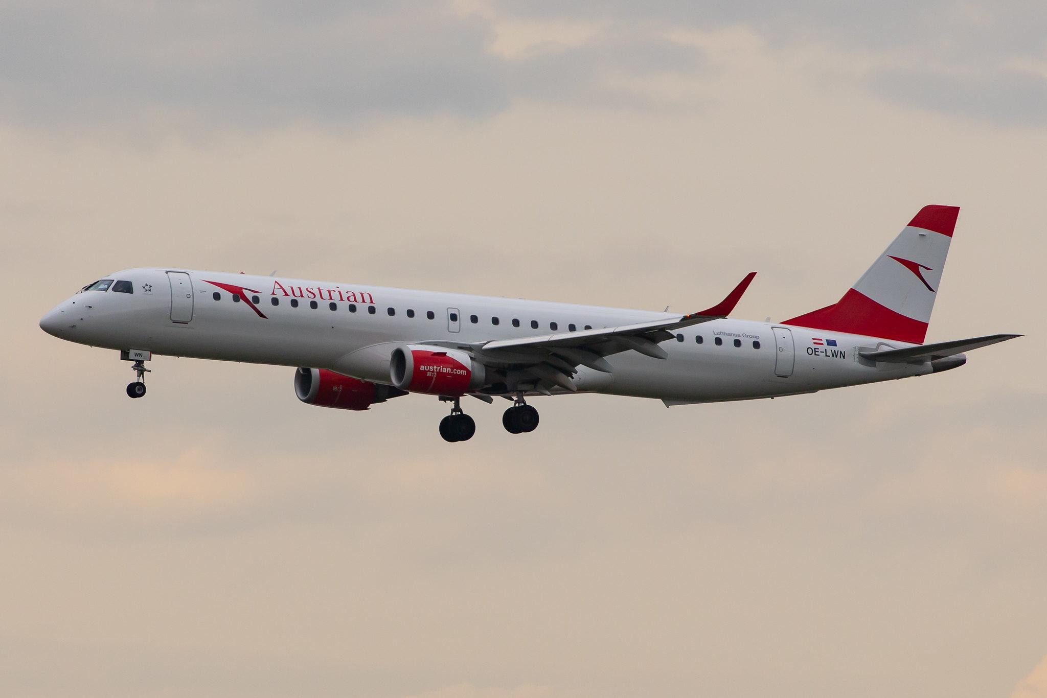 Frankfurt Airport: Austrian Airlines (OS / AUA) |  Embraer ERJ-195LR E195 | OE-LWN | MSN 19000553