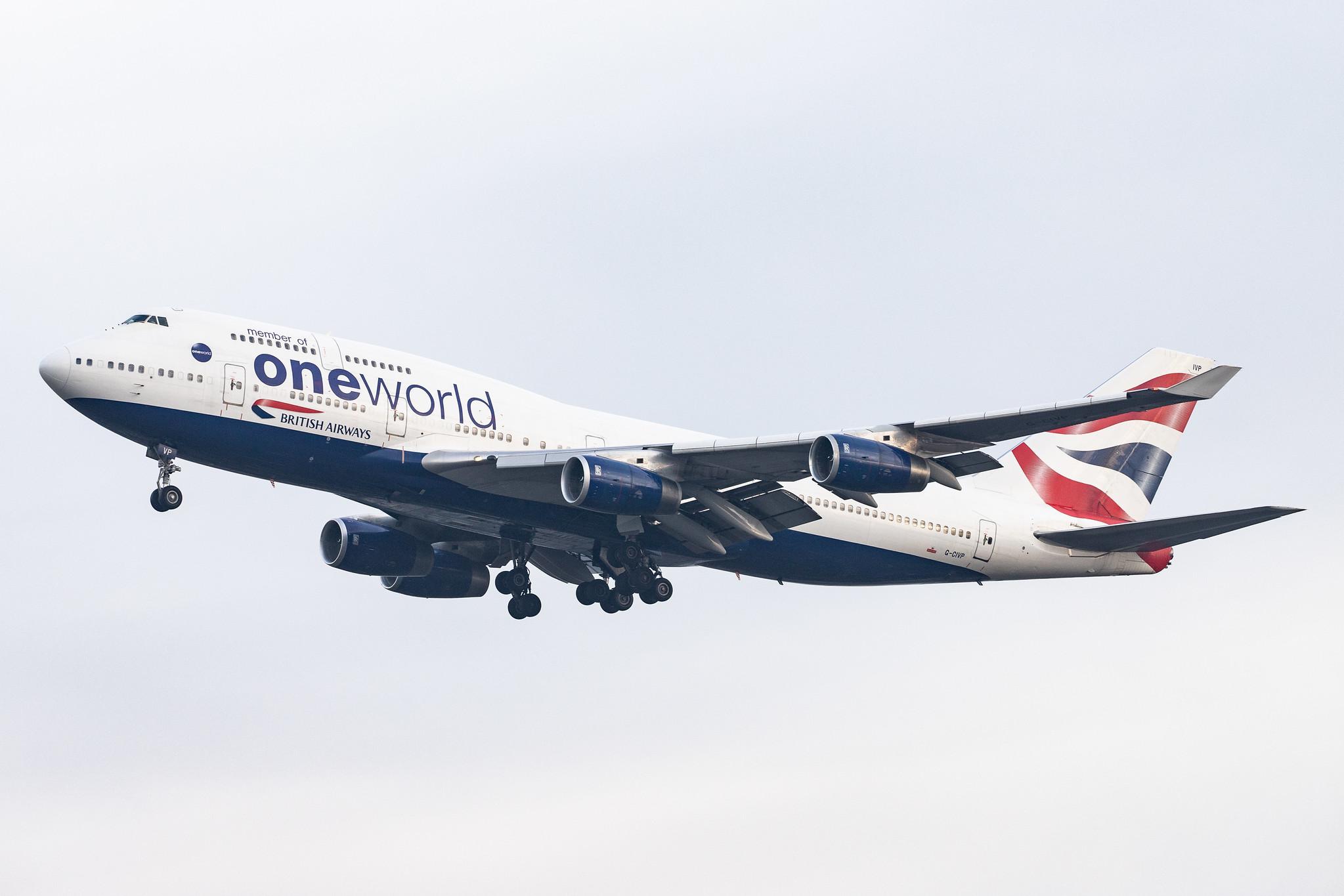 London Heathrow Airport: British Airways (BA / BAW) |  Livery: Oneworld livery |  Boeing 747-436 B744 | G-CIVP | MSN 28850