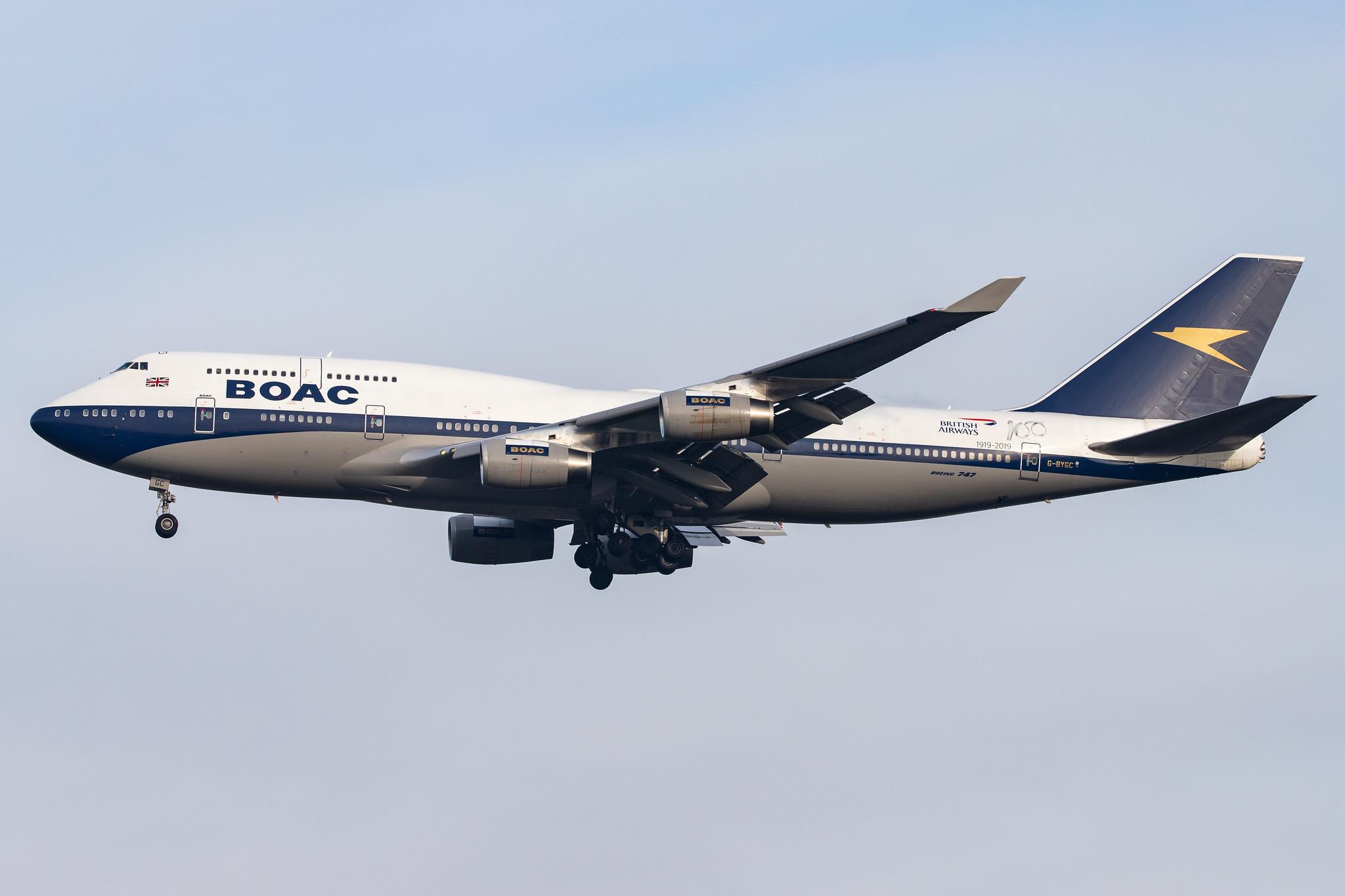 London Heathrow Airport: British Airways (BA / BAW) |  Livery: BOAC Retro Livery |  Boeing 747-436 B744 | G-BYGC | MSN 25823