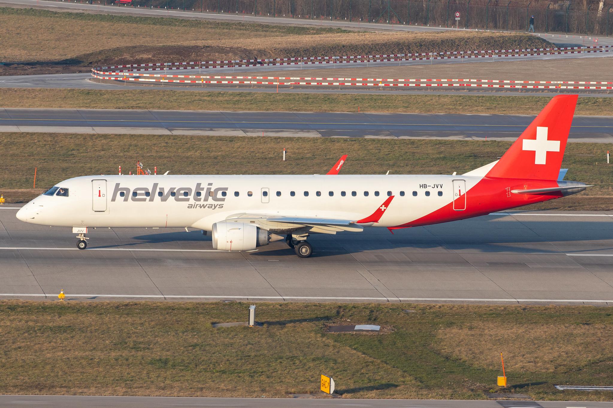 Flughafen Zürich: Helvetic Airways (2L / OAW) |  Embraer E190LR E190 | HB-JVV | MSN 19000071