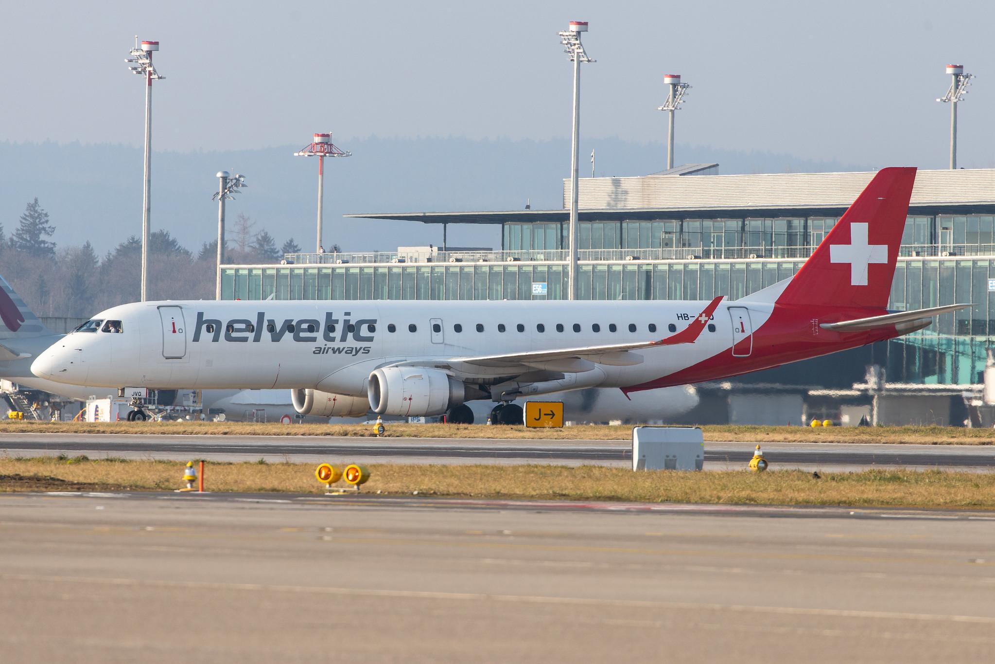 Flughafen Zürich: Helvetic Airways (2L / OAW) |  Embraer E190LR E190 | HB-JVQ | MSN 19000420