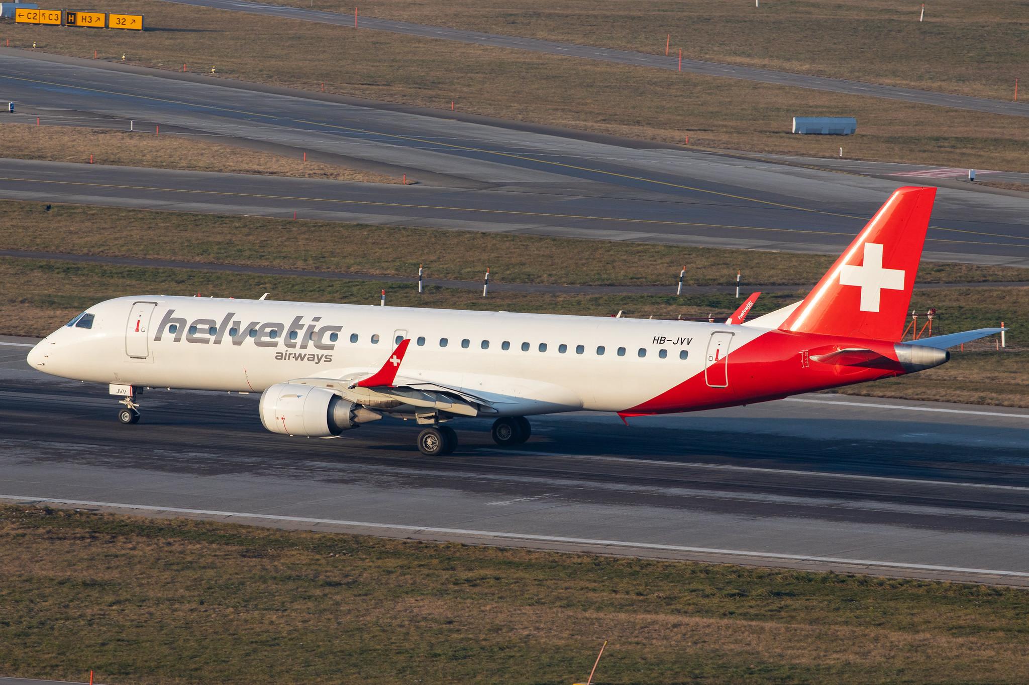 Flughafen Zürich: Helvetic Airways (2L / OAW) |  Embraer E190LR E190 | HB-JVV | MSN 19000071