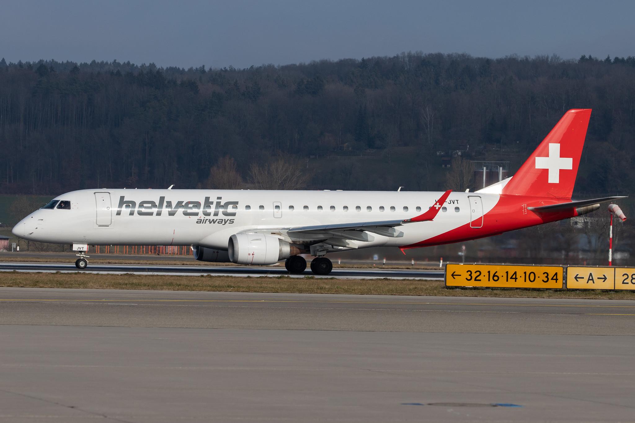 Flughafen Zürich: Helvetic Airways (2L / OAW) |  Embraer E190AR E190 | HB-JVT | MSN 19000199