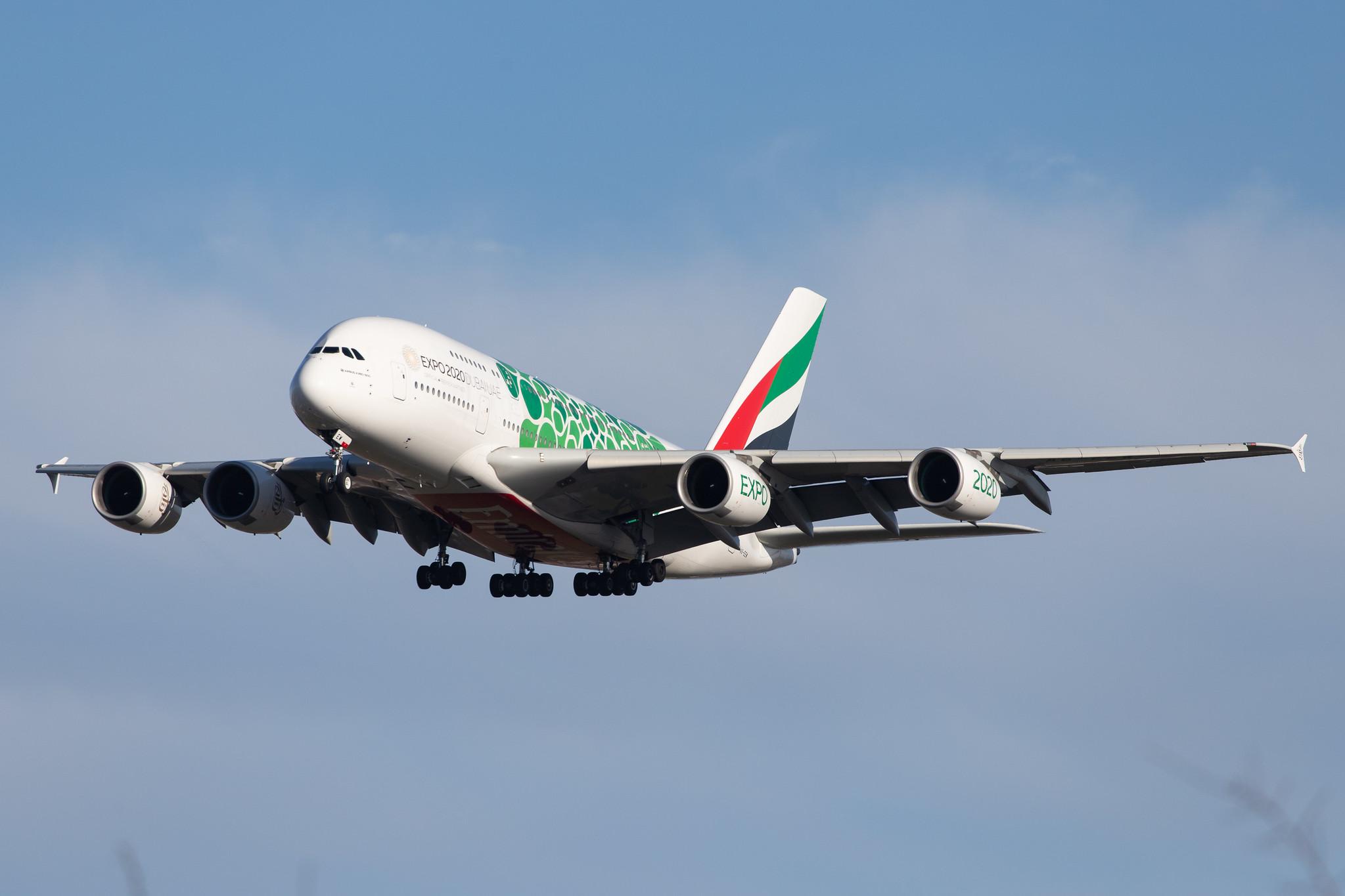 London Heathrow Airport: Emirates (EK / UAE) |  Livery: Expo 2020 - Sustainability Livery |  Airbus A380-861 A388 | A6-EEW | MSN 153