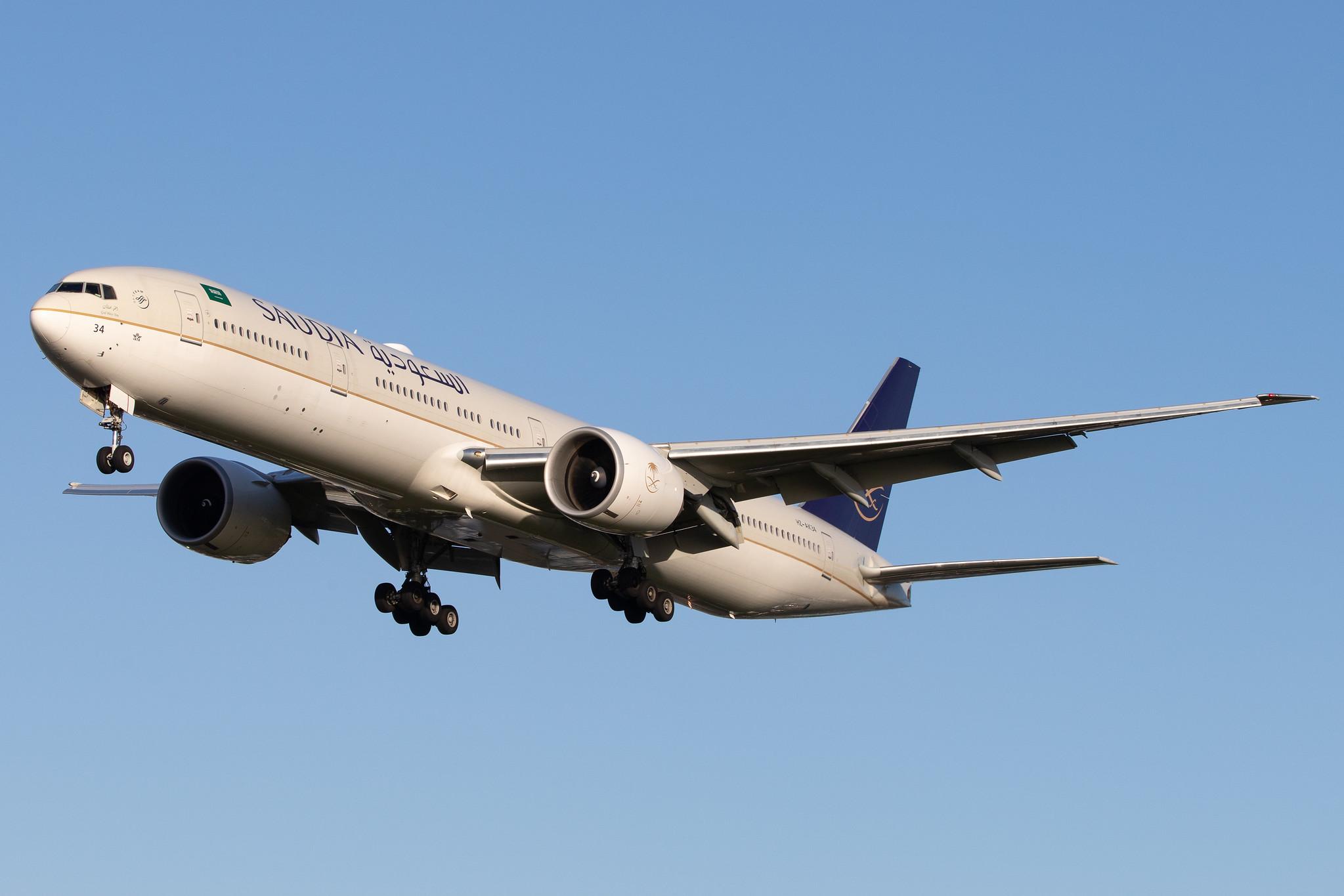 London Heathrow Airport: Saudia (SV / SVA) |  Boeing 777-3FG(ER) B77W | HZ-AK34 | MSN 61596