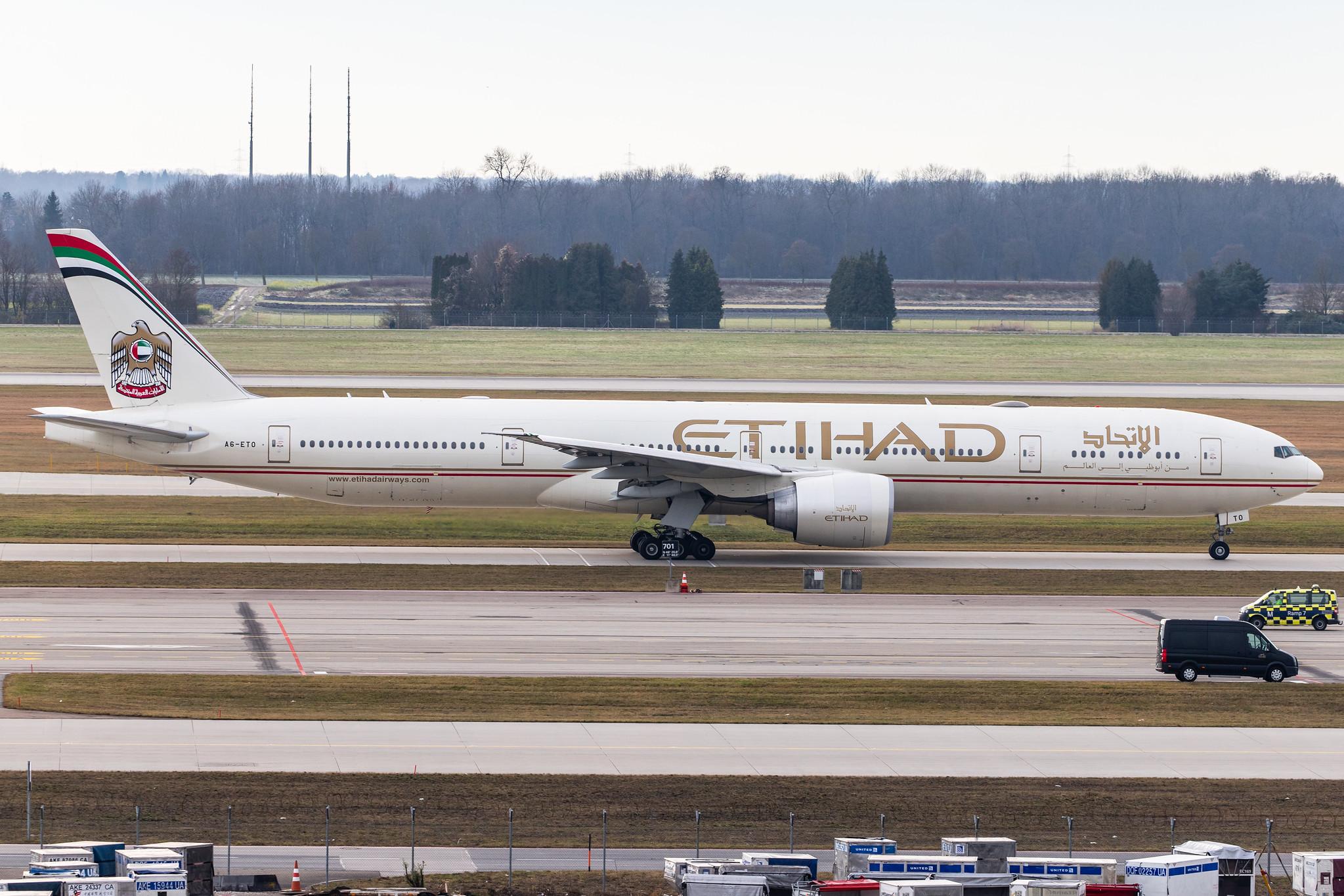 Munich Airport: Etihad Airways (EY / ETD) |  Boeing 777-3FX(ER) B77W | A6-ETO | MSN 39690