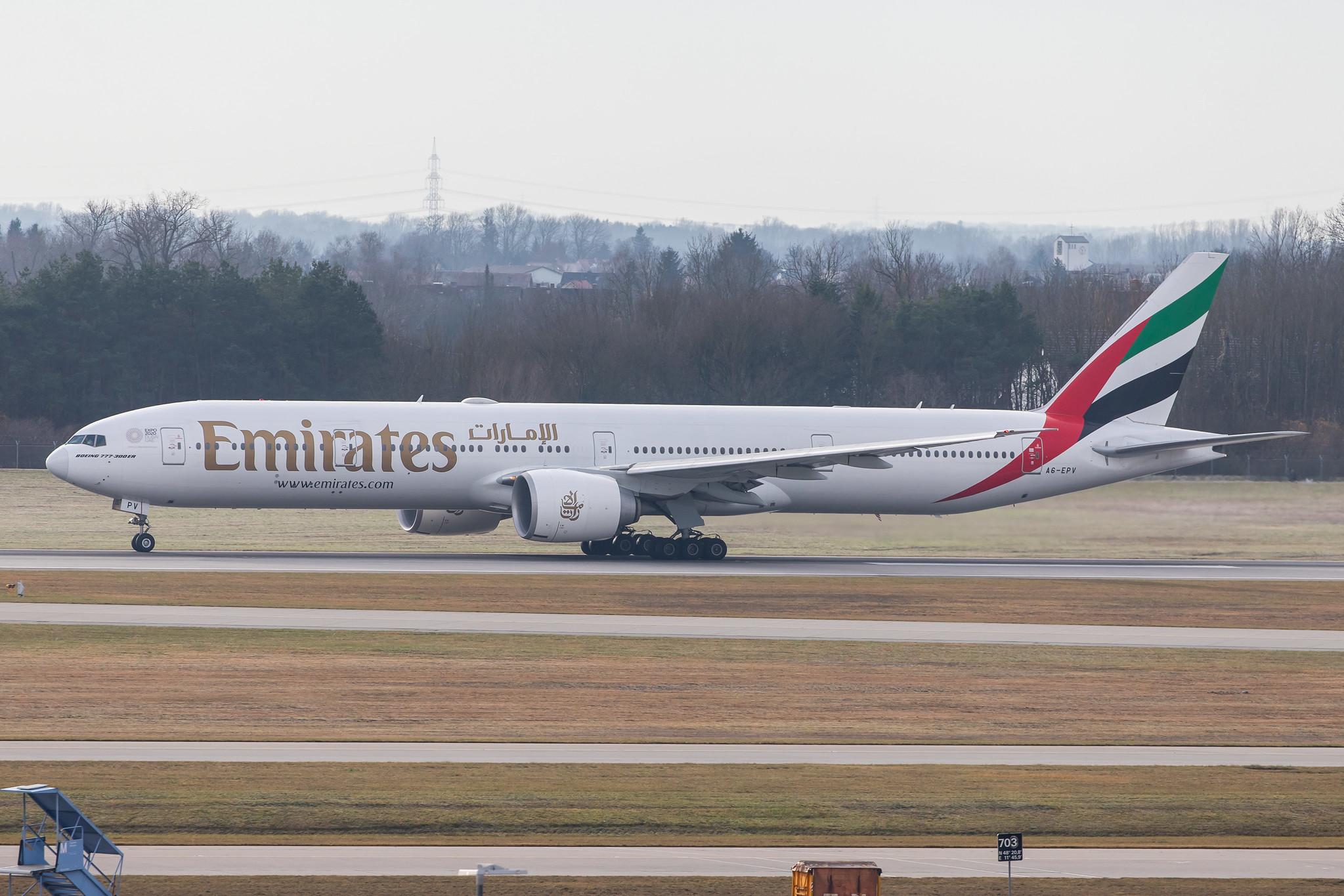 Munich Airport: Emirates (EK / UAE) |  Boeing 777-31H(ER) B77W | A6-EPV | MSN 42341