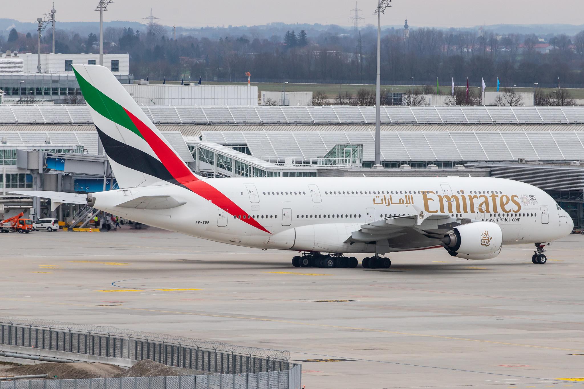 Munich Airport: Emirates (EK / UAE) |  Airbus A380-861 A388 | A6-EDF | MSN 007