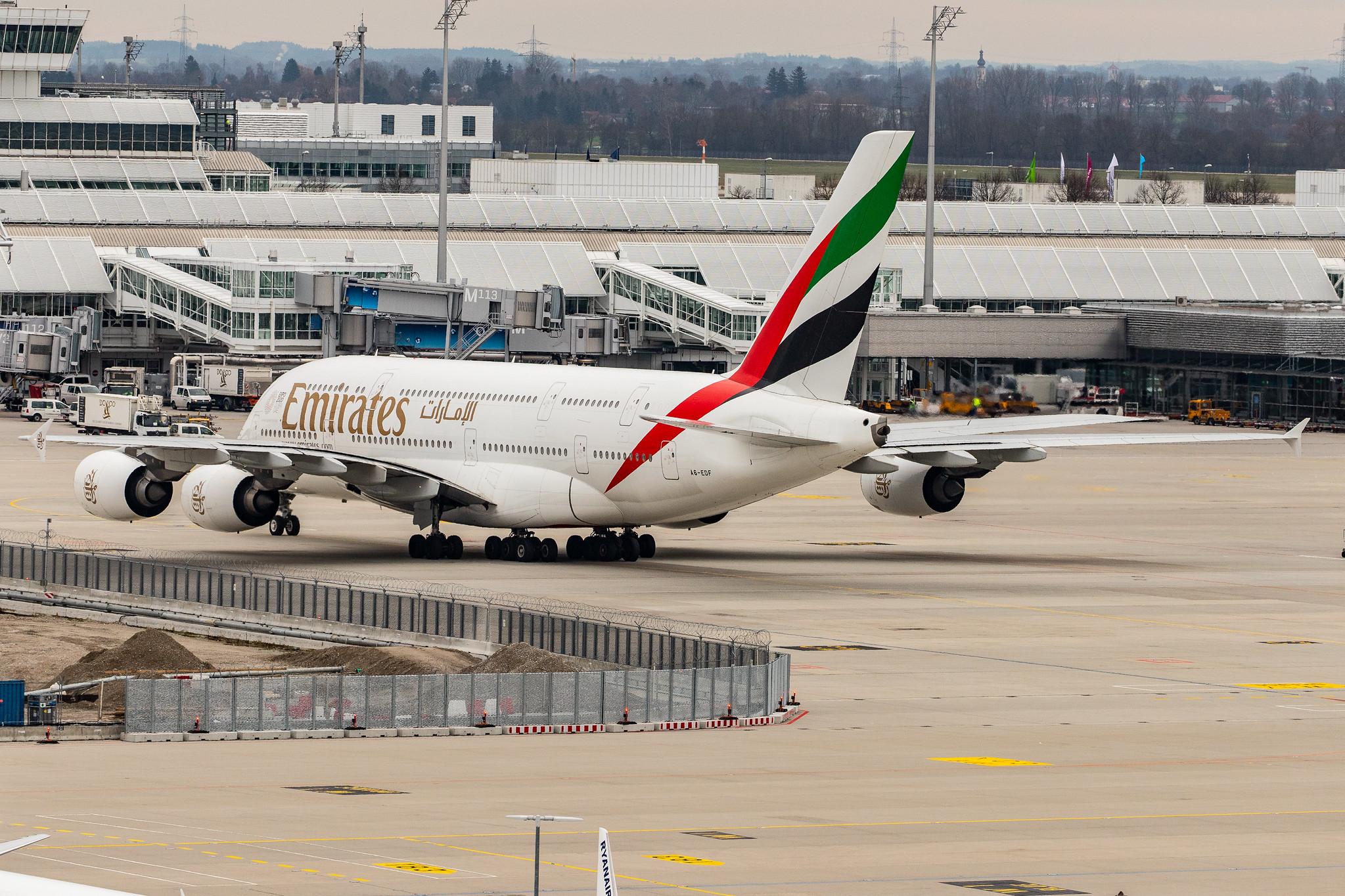 Munich Airport: Emirates (EK / UAE) |  Airbus A380-861 A388 | A6-EDF | MSN 007