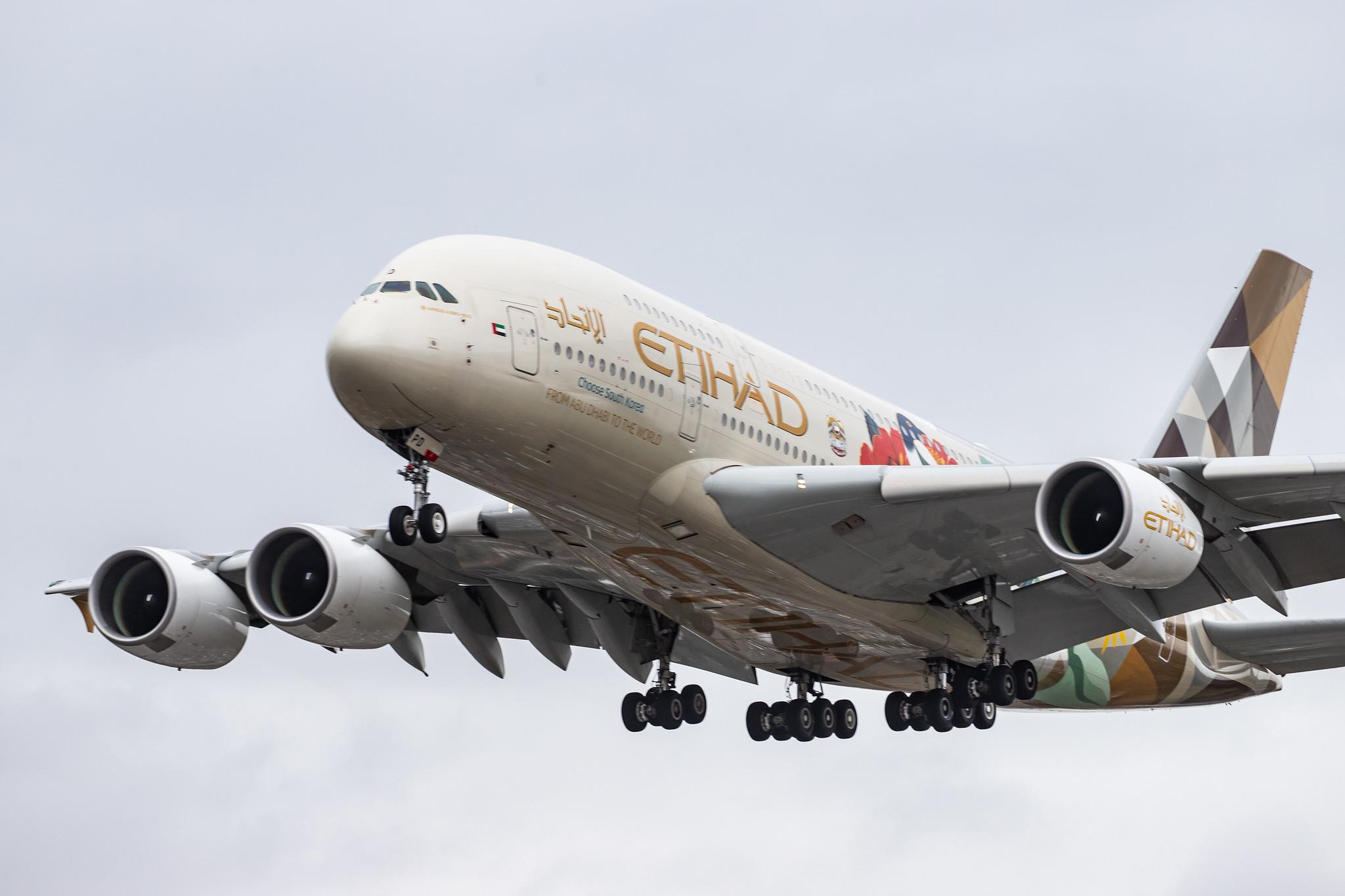 London Heathrow Airport: Etihad (EY / ETD) |  Livery: ADNOC - Choose South Korea Livery | Operator: Etihad Airways |  Airbus A380-861 A388 | A6-APD | MSN 180