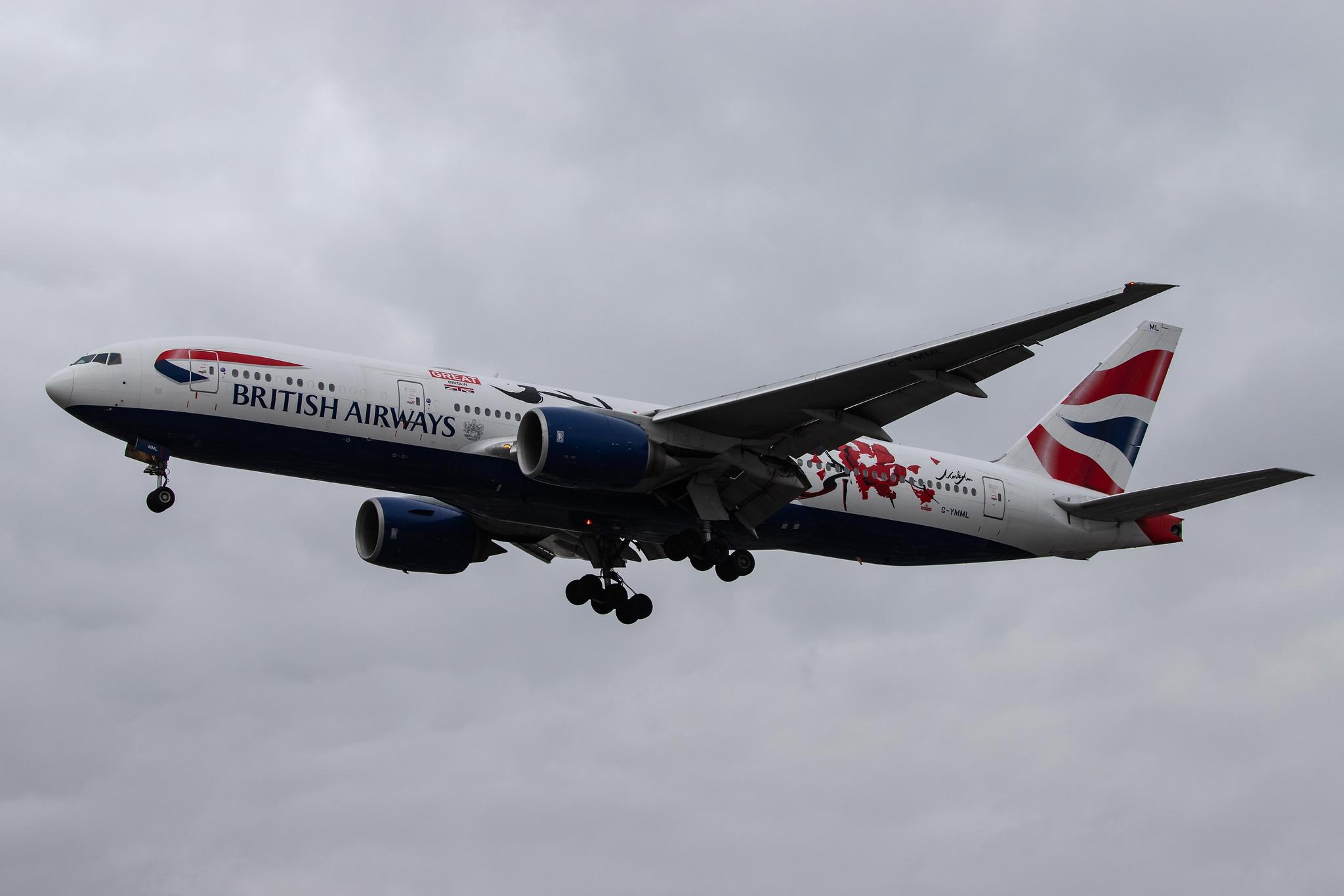 London Heathrow Airport: British Airways (BA / BAW) |  Livery: GREAT Festival of Creativity |  Boeing 777-236(ER) B772 | G-YMML | MSN 30313