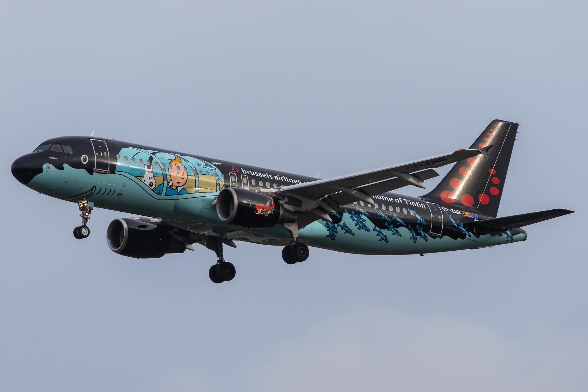 London Heathrow Airport: Brussels Airlines (SN / BEL) |  Livery: Tintin comics Livery |  Airbus A320-214 A320 | OO-SNB | MSN 1493