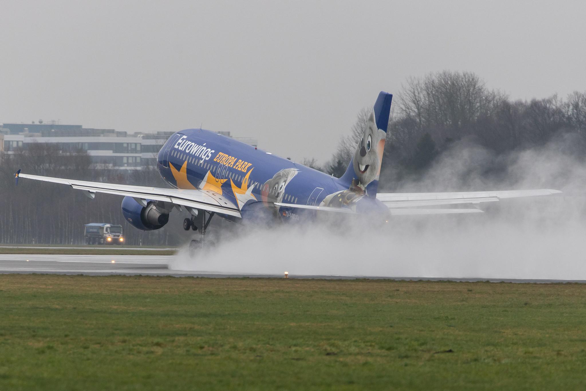 Hamburg Airport Apron: Eurowings (EW / EWG) |  Livery: Europa Park Livery |  Airbus A320-214 A320 | D-ABDQ | MSN 3121
