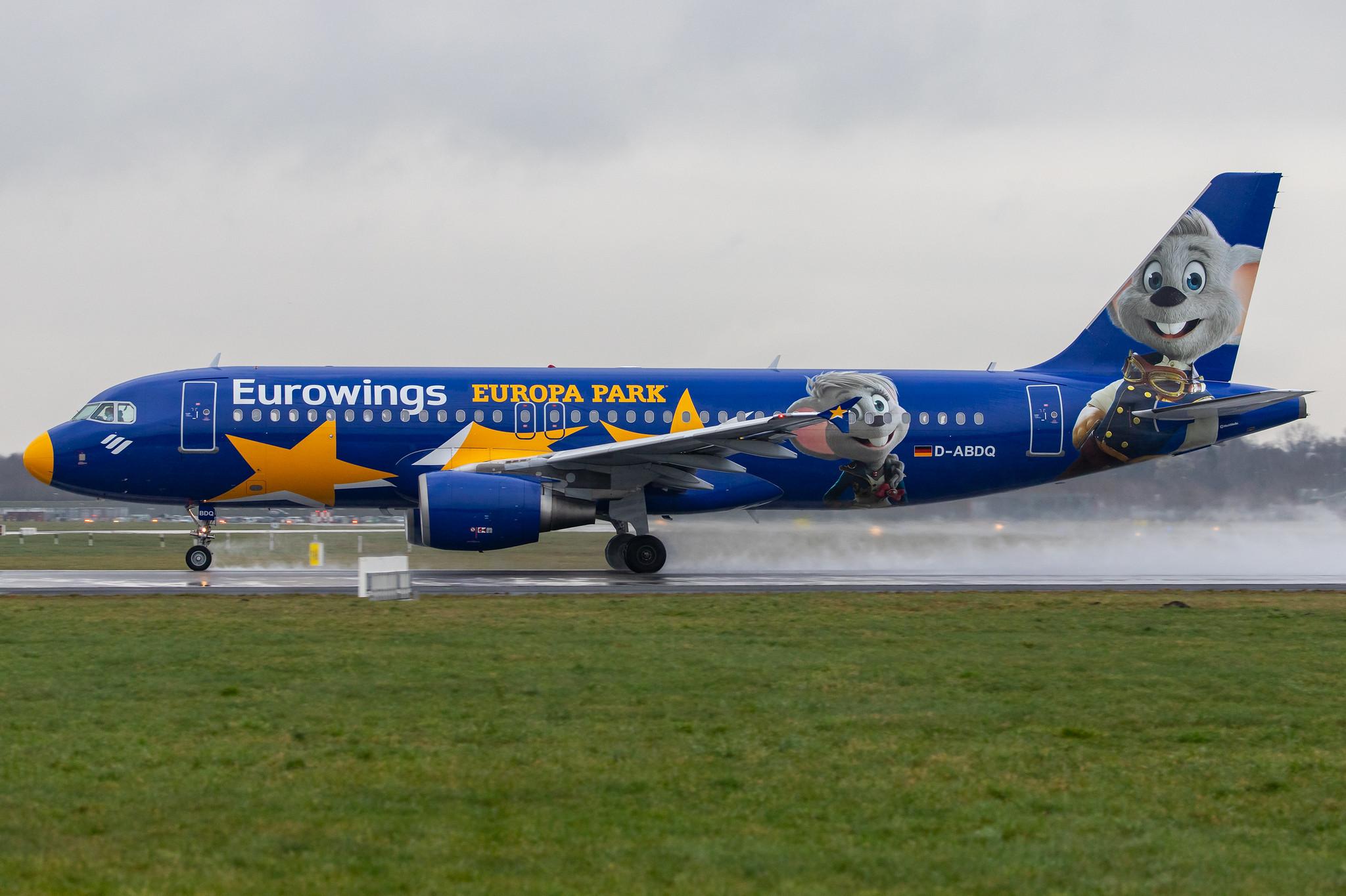Hamburg Airport Apron: Eurowings (EW / EWG) |  Livery: Europa Park Livery |  Airbus A320-214 A320 | D-ABDQ | MSN 3121