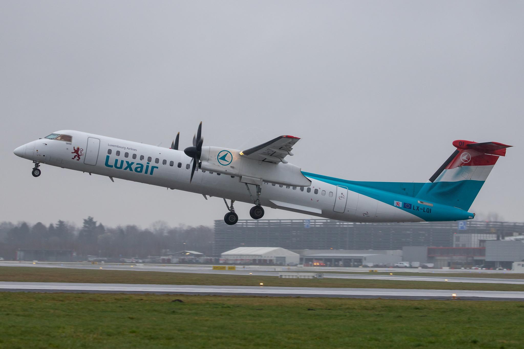 Hamburg Airport Apron: Luxair (LG / LGL) |  De Havilland Canada Dash 8-400 DH8D | LX-LQI | MSN 4534