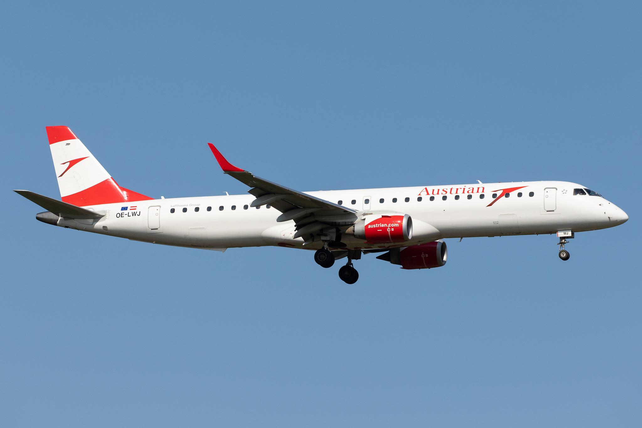 Frankfurt Airport: Austrian Airlines (OS / AUA) |  Embraer E195LR E195 | OE-LWJ | MSN 19000507