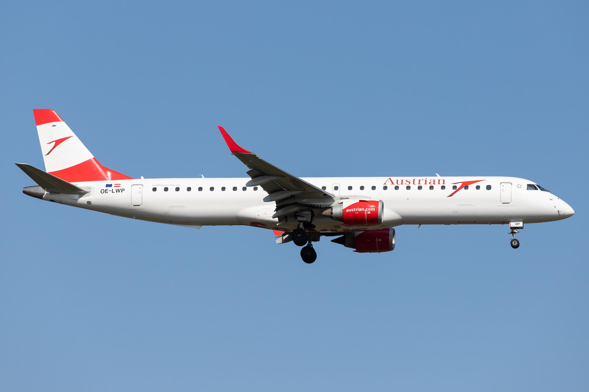 Frankfurt Airport: Austrian Airlines (OS / AUA) |  Embraer E195LR E195 | OE-LWP | MSN 19000558