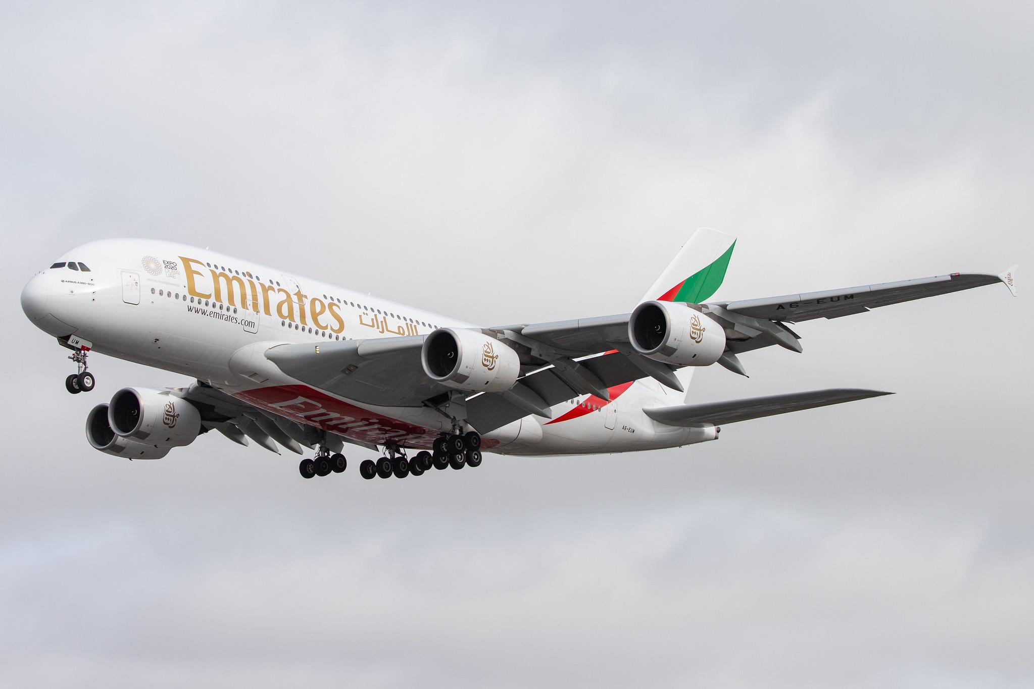 London Heathrow Airport: Emirates (EK / UAE) |  Airbus A380-842 A388 | A6-EUM | MSN 225