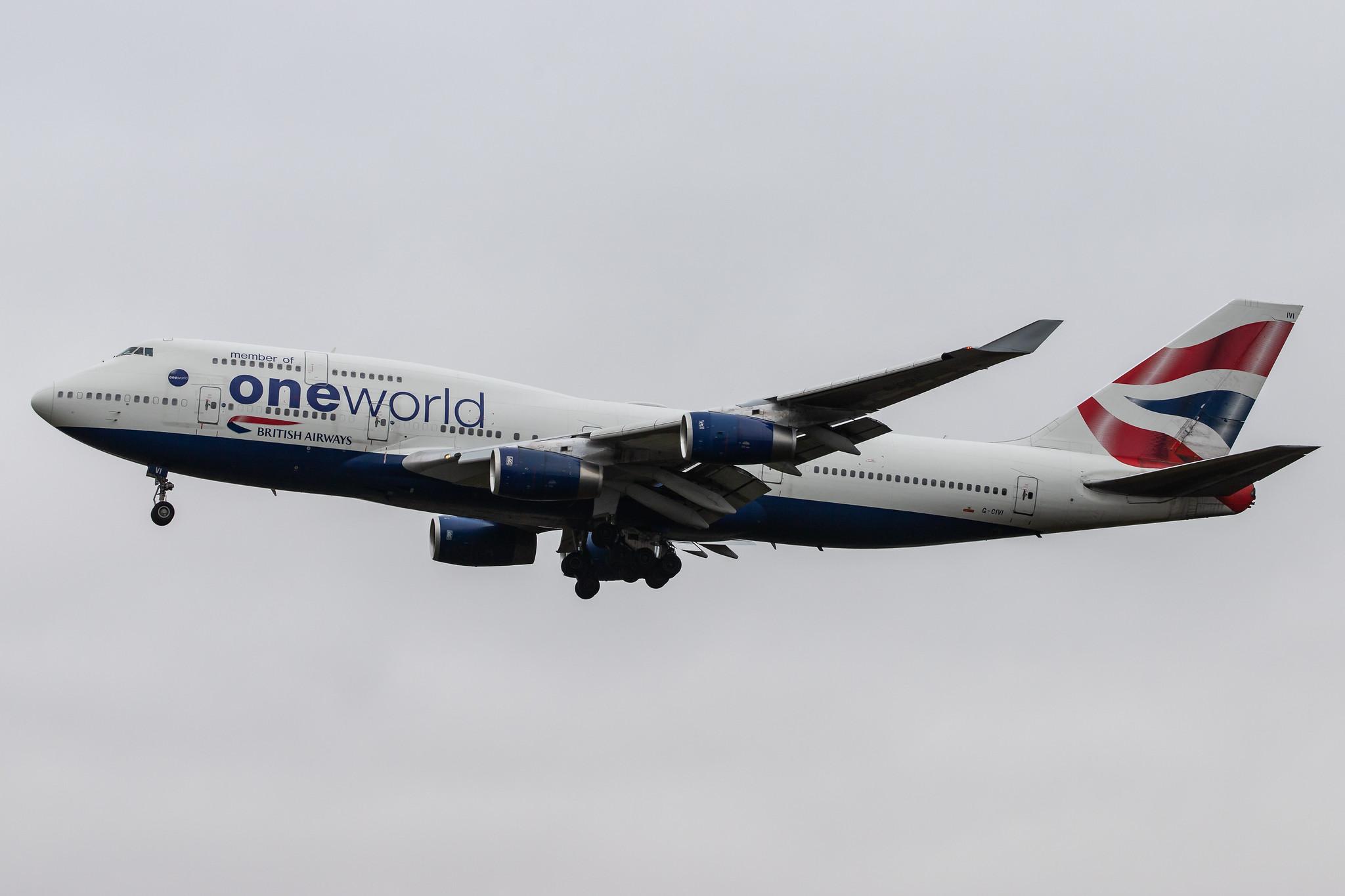 London Heathrow Airport: British Airways (BA / BAW) |  Livery: Oneworld livery |  Boeing 747-436 B744 | G-CIVI | MSN 25814