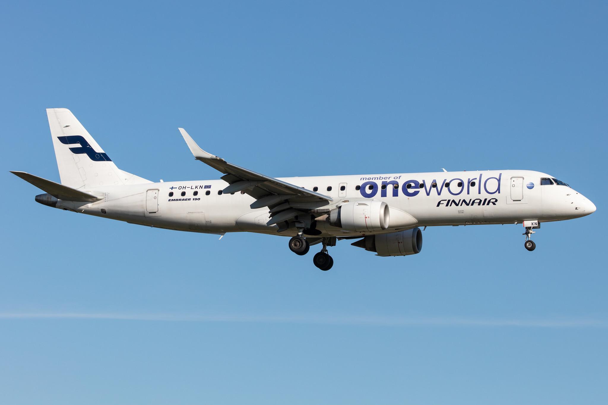 Hamburg Airport: Finnair (AY / FIN) |  Livery: Oneworld livery | Operator: NORRA |  Embraer E190LR E190 | OH-LKN | MSN 19000252