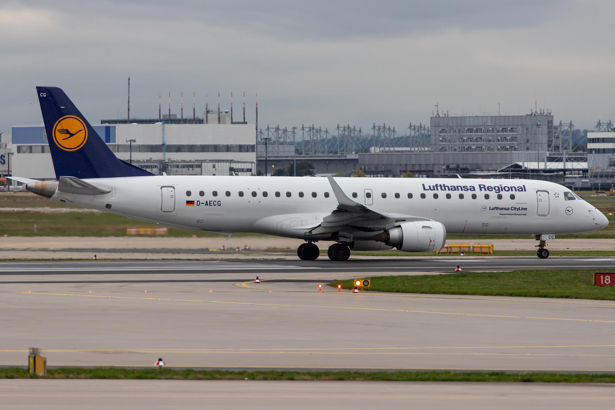 Frankfurt Airport: Lufthansa (LH / DLH) | Operator: Lufthansa CityLine |  Embraer E190LR E190 | D-AECG | MSN 19000368