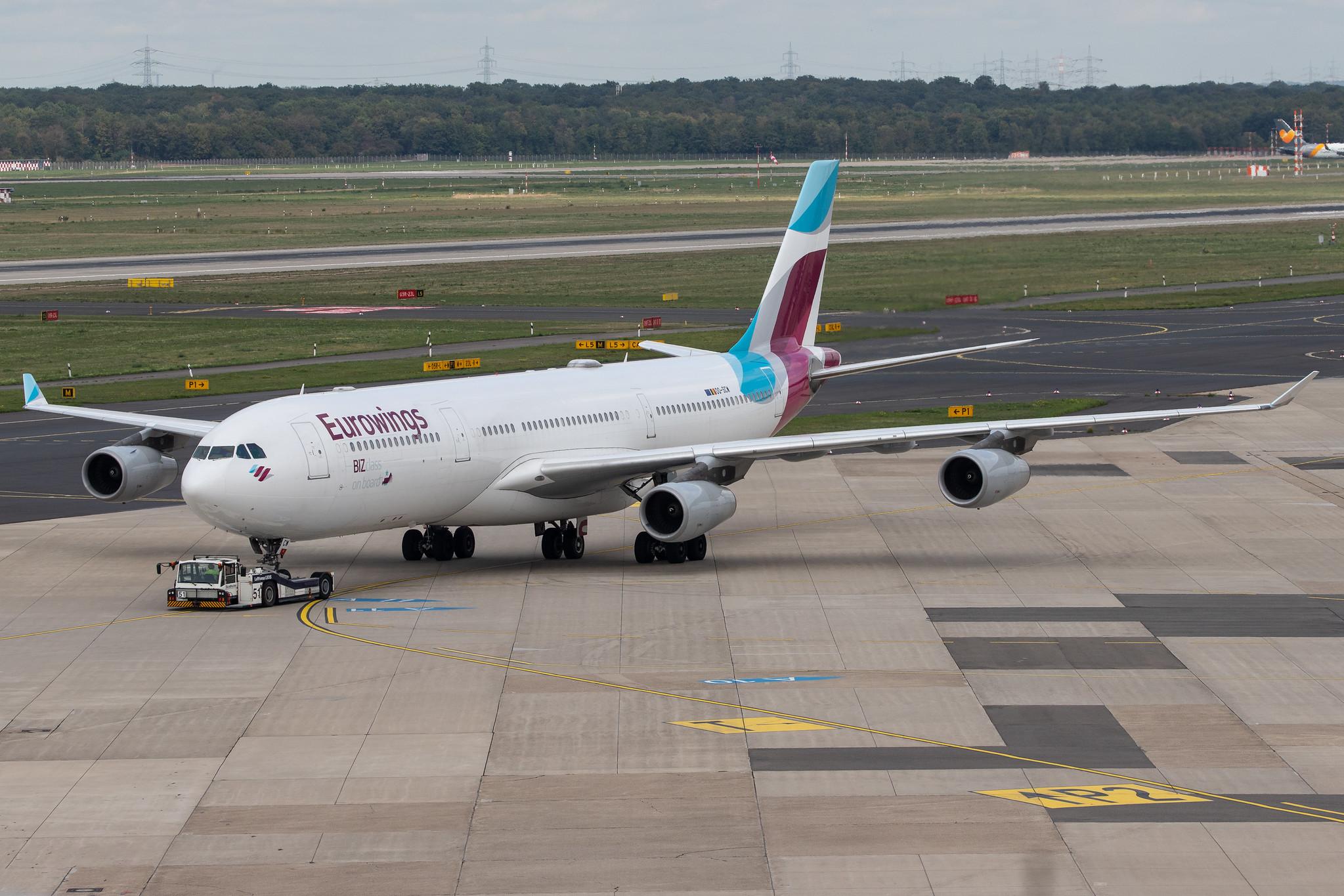 Düsseldorf Airport: Eurowings (EW / EWG) | Operator: Brussels Airlines |  Airbus A340-313 A343 | OO-SCW | MSN 335
