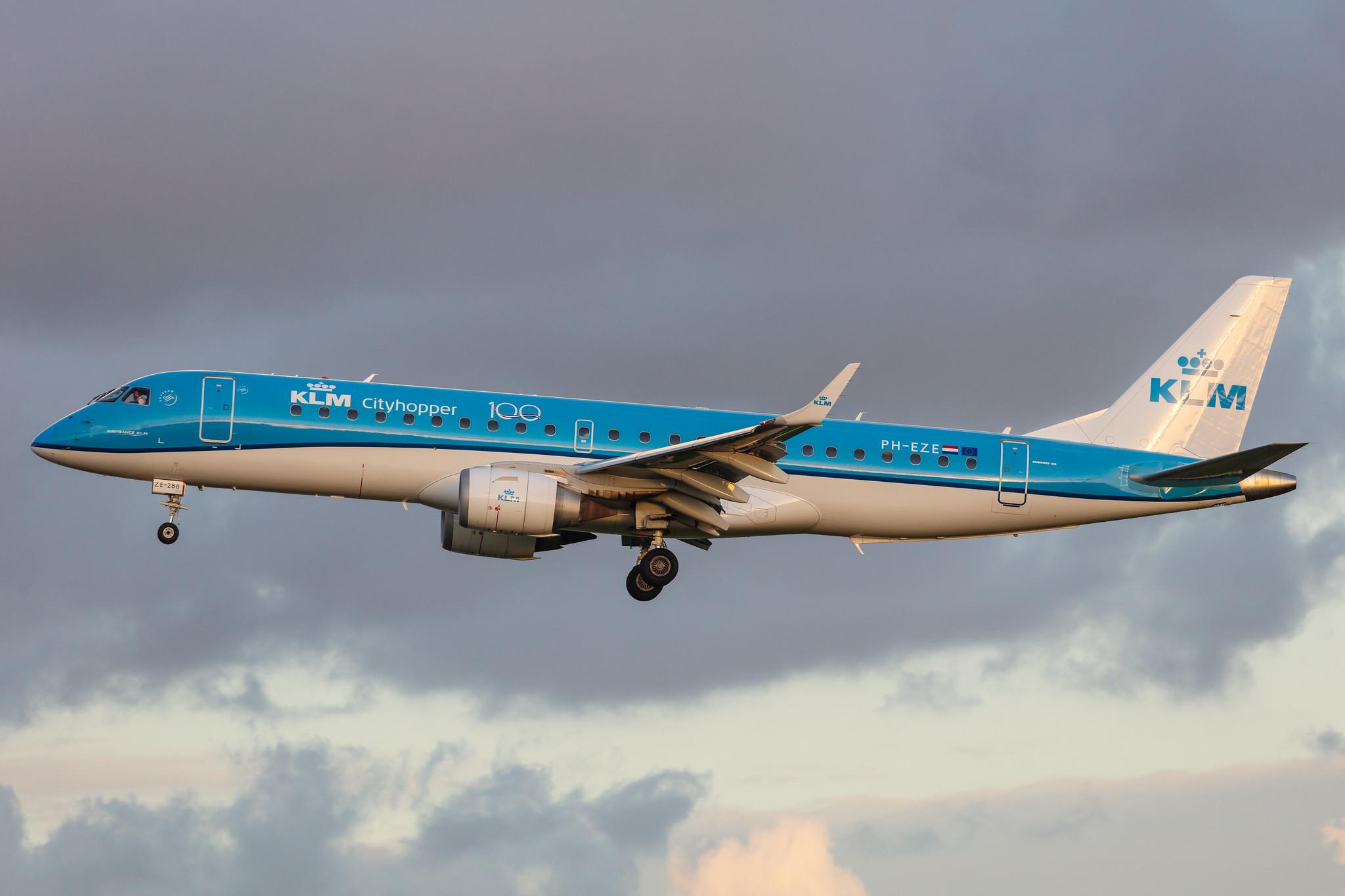 Amsterdam Airport Schiphol: KLM (KL / KLM) | Operator: KLM Cityhopper |  Embraer E190STD E190 | PH-EZE | MSN 19000288