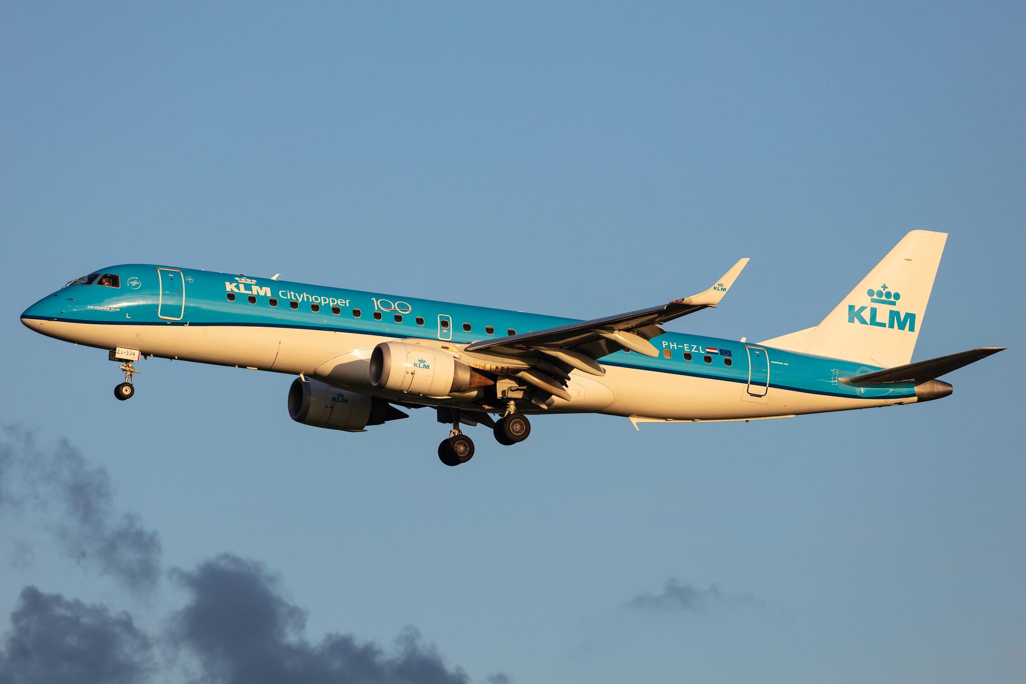 Amsterdam Airport Schiphol: KLM (KL / KLM) | Operator: KLM Cityhopper |  Embraer E190STD E190 | PH-EZL | MSN 19000334