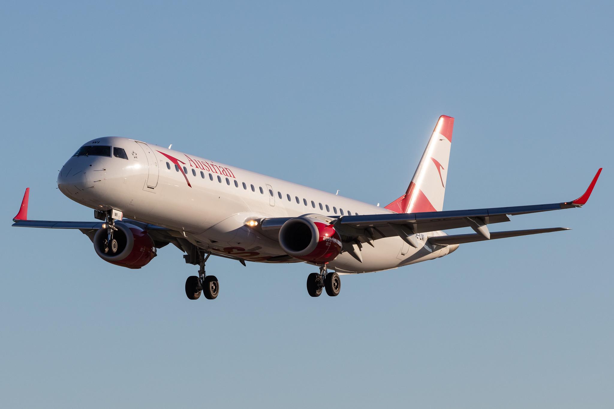 Hamburg Airport: Austrian Airlines (OS / AUA) |  Embraer E195LR E195 | OE-LWI | MSN 19000500