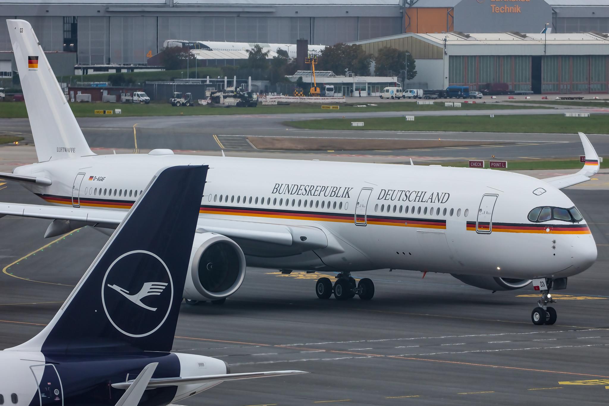 Hamburg Airport: German Air Force (/ GAF) |  Airbus A350-941 A359 | D-AGAF (10+03) | MSN 416