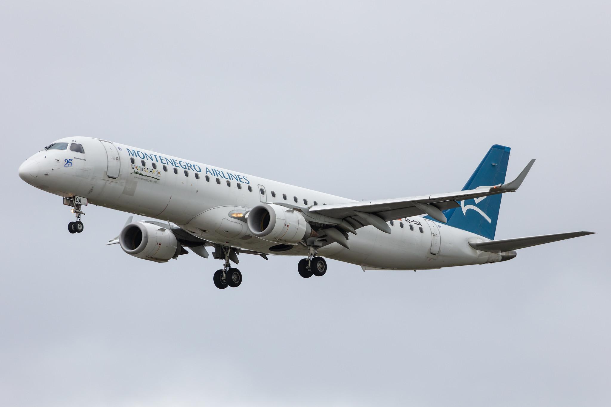 Frankfurt Airport: Montenegro Airlines (YM / MGX) |  Embraer E195LR E195 | 4O-AOA | MSN 19000180