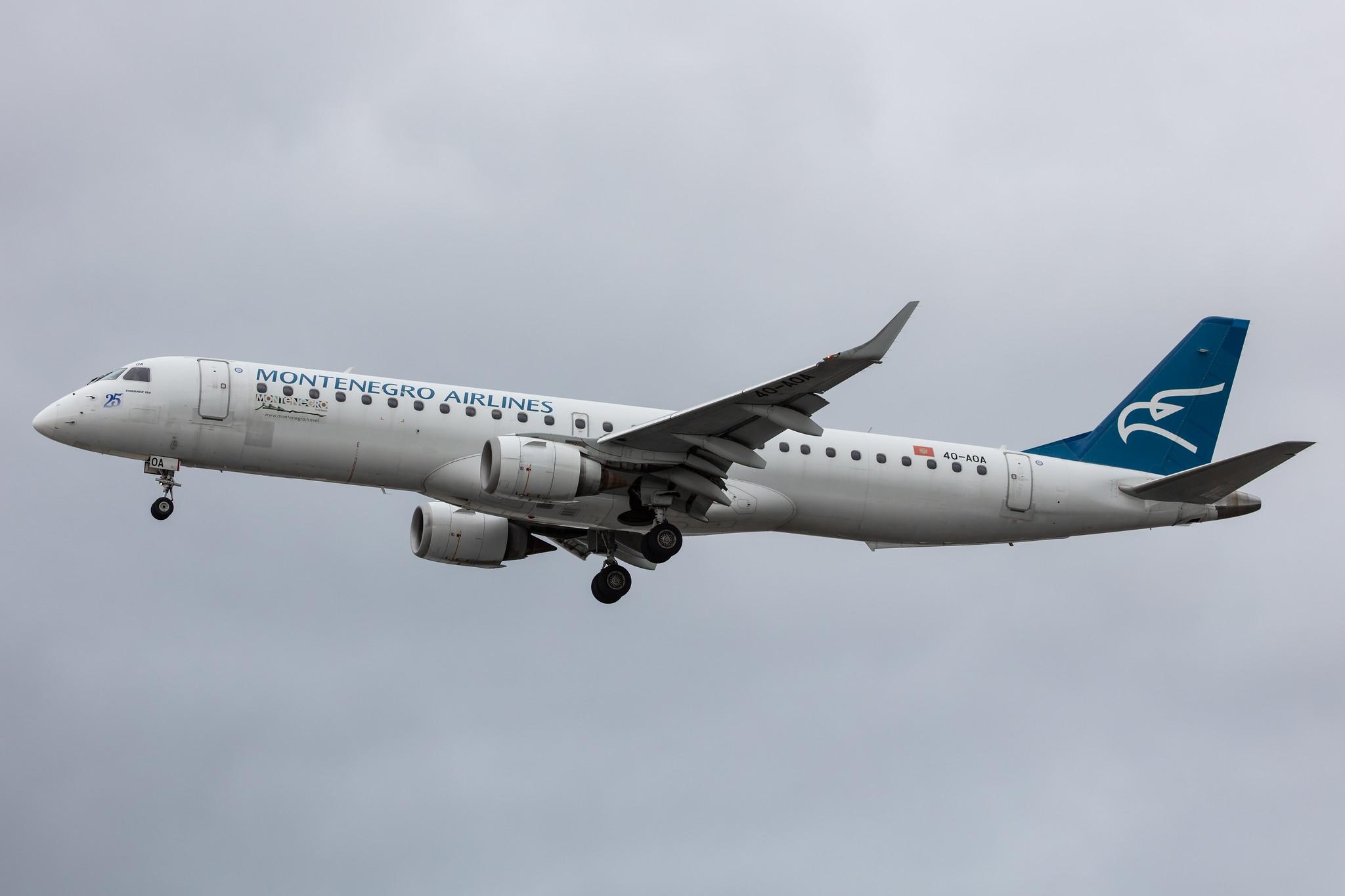 Frankfurt Airport: Montenegro Airlines (YM / MGX) |  Embraer E195LR E195 | 4O-AOA | MSN 19000180