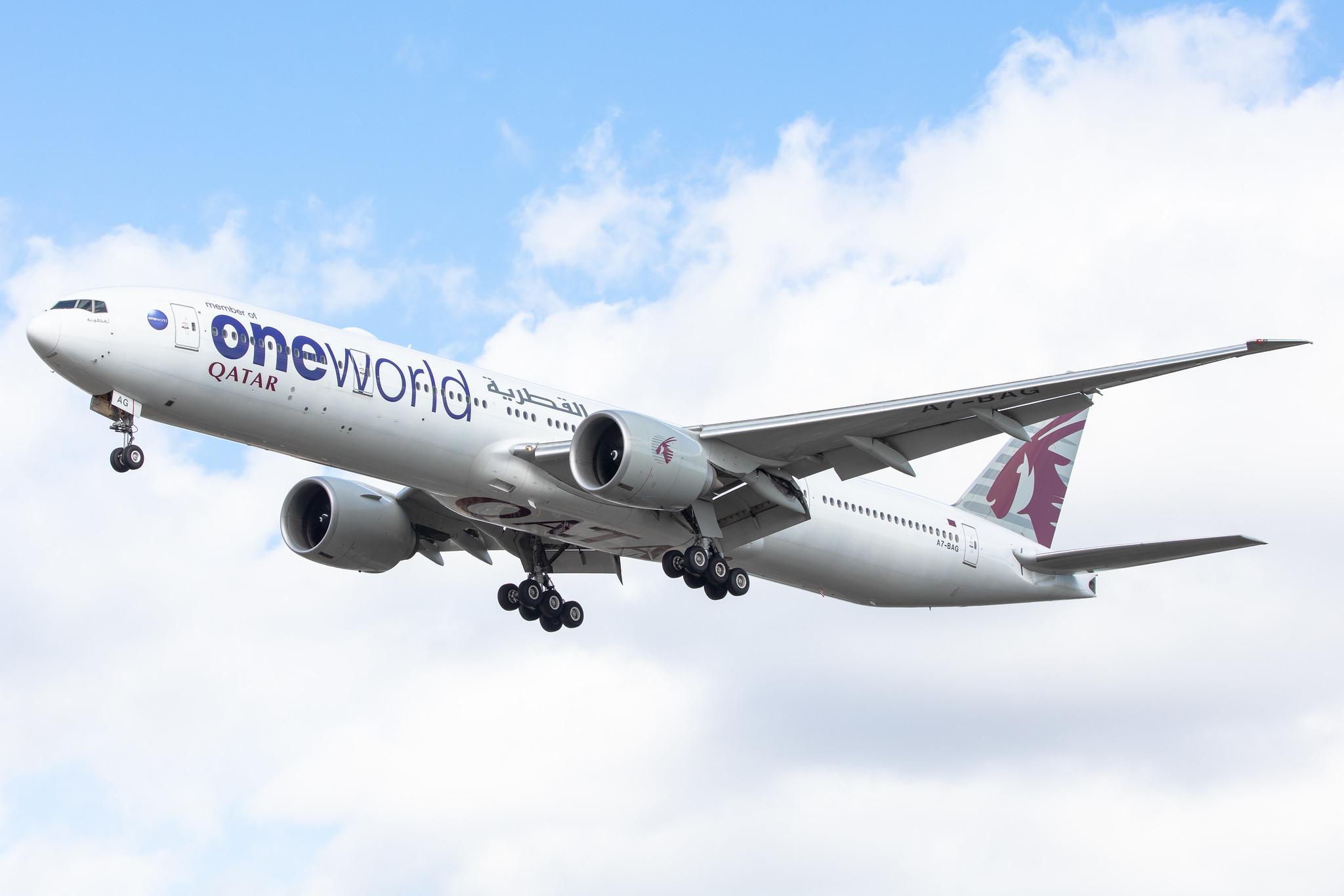 Frankfurt Airport: Qatar Airways (QR / QTR) |  Livery: Oneworld Livery |  Boeing 777-3DZ(ER) B77W | A7-BAG | MSN 36014