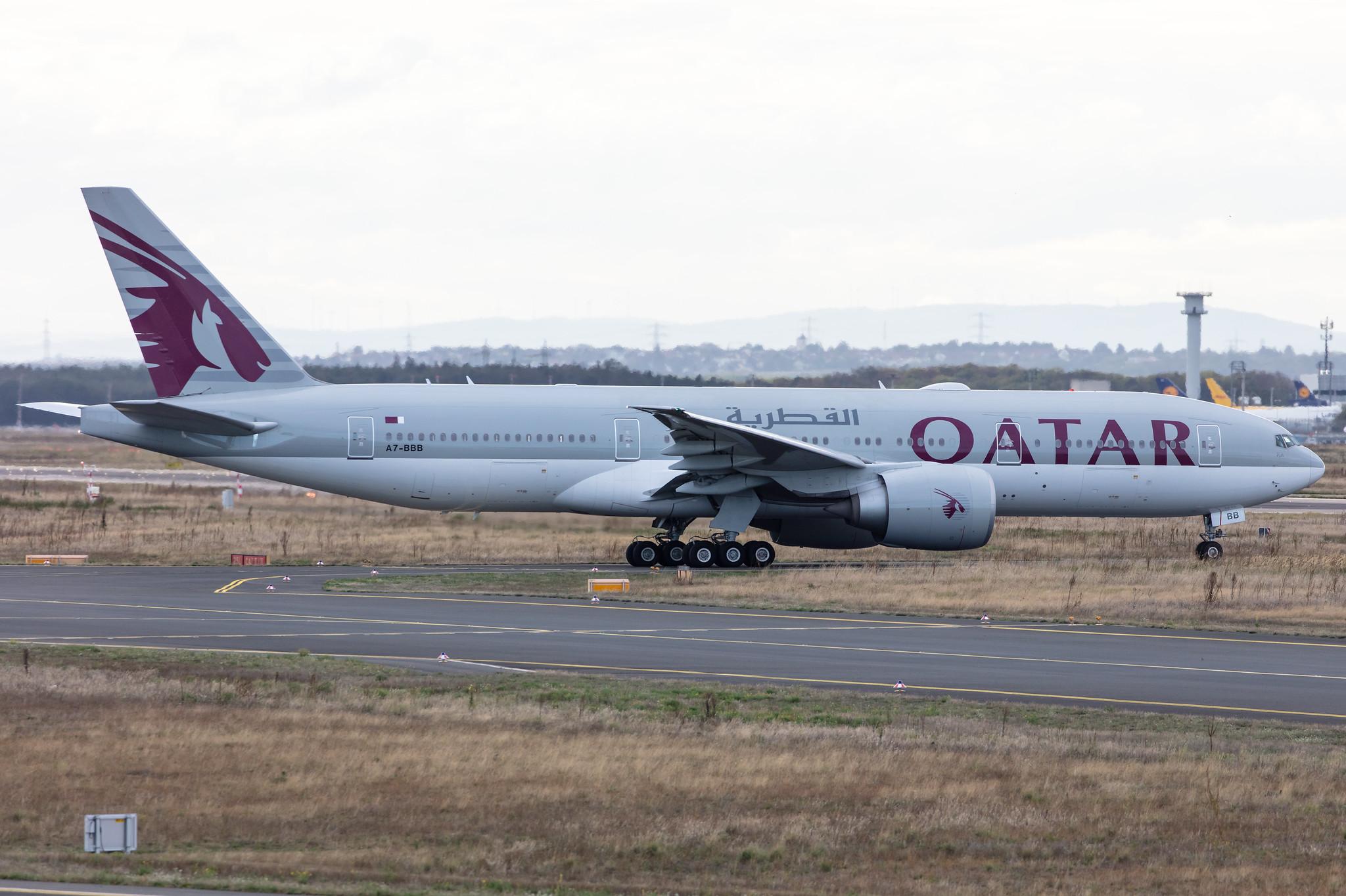 Frankfurt Airport: Qatar Airways (QR / QTR) |  Boeing 777-2DZ(LR) B77L | A7-BBB | MSN 36013