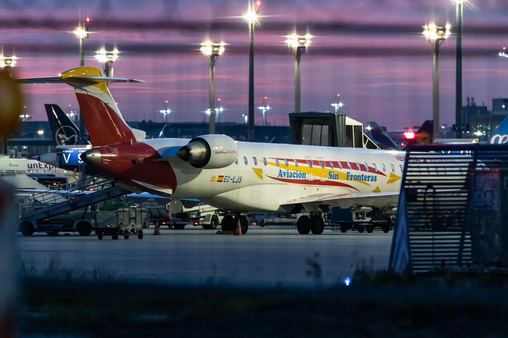 Frankfurt Airport: Iberia Regional (IB / IBE) |  Livery: Aviacion Sin Fronteras Livery | Operator: Air Nostrum |  Bombardier CRJ-1000 CRJX | EC-LJS | MSN 19002