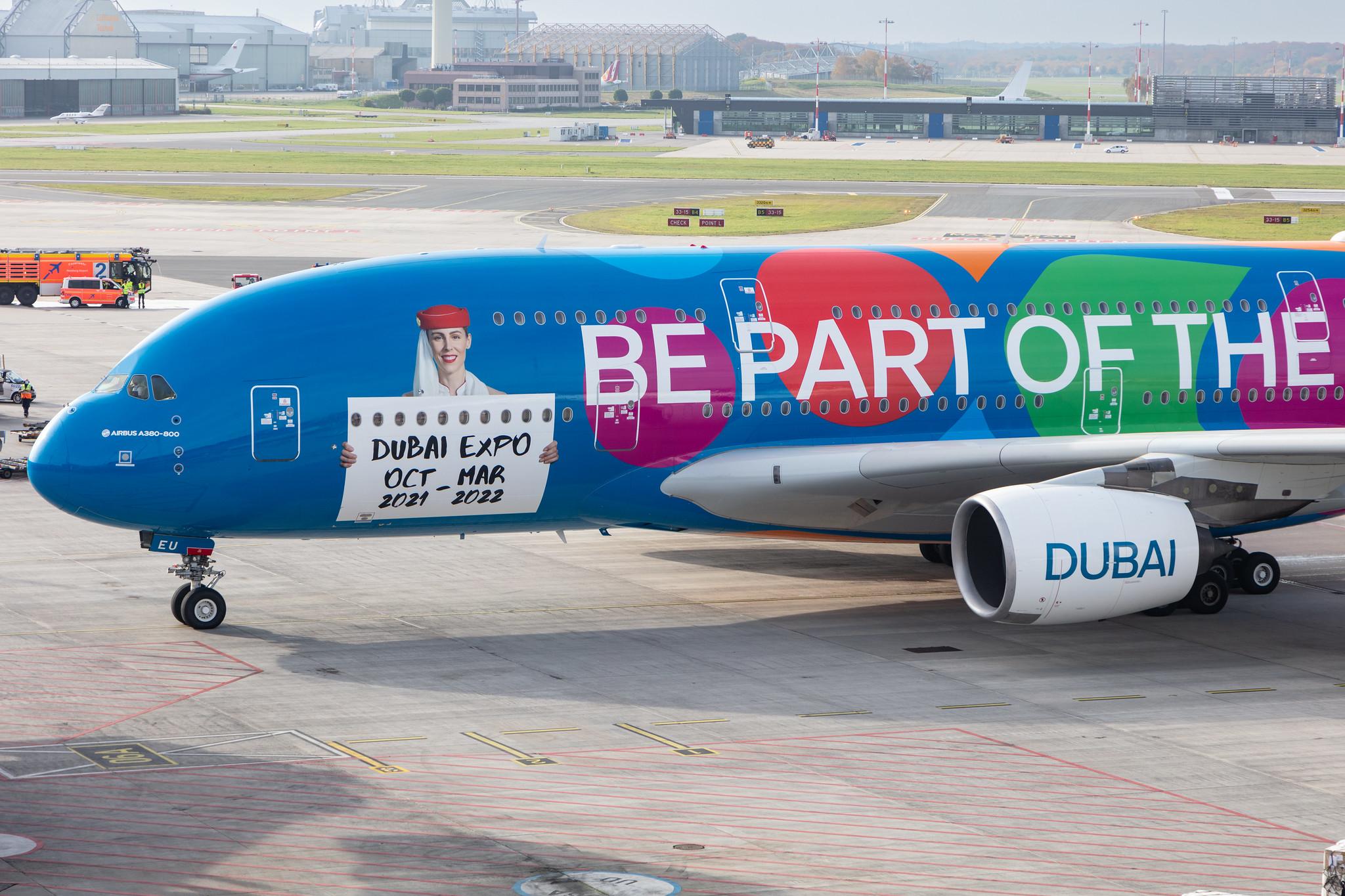 Hamburg Airport: Emirates (EK / UAE) |  Livery: Dubai Expo Livery |  Airbus A380-861 A388 | A6-EEU | MSN 147