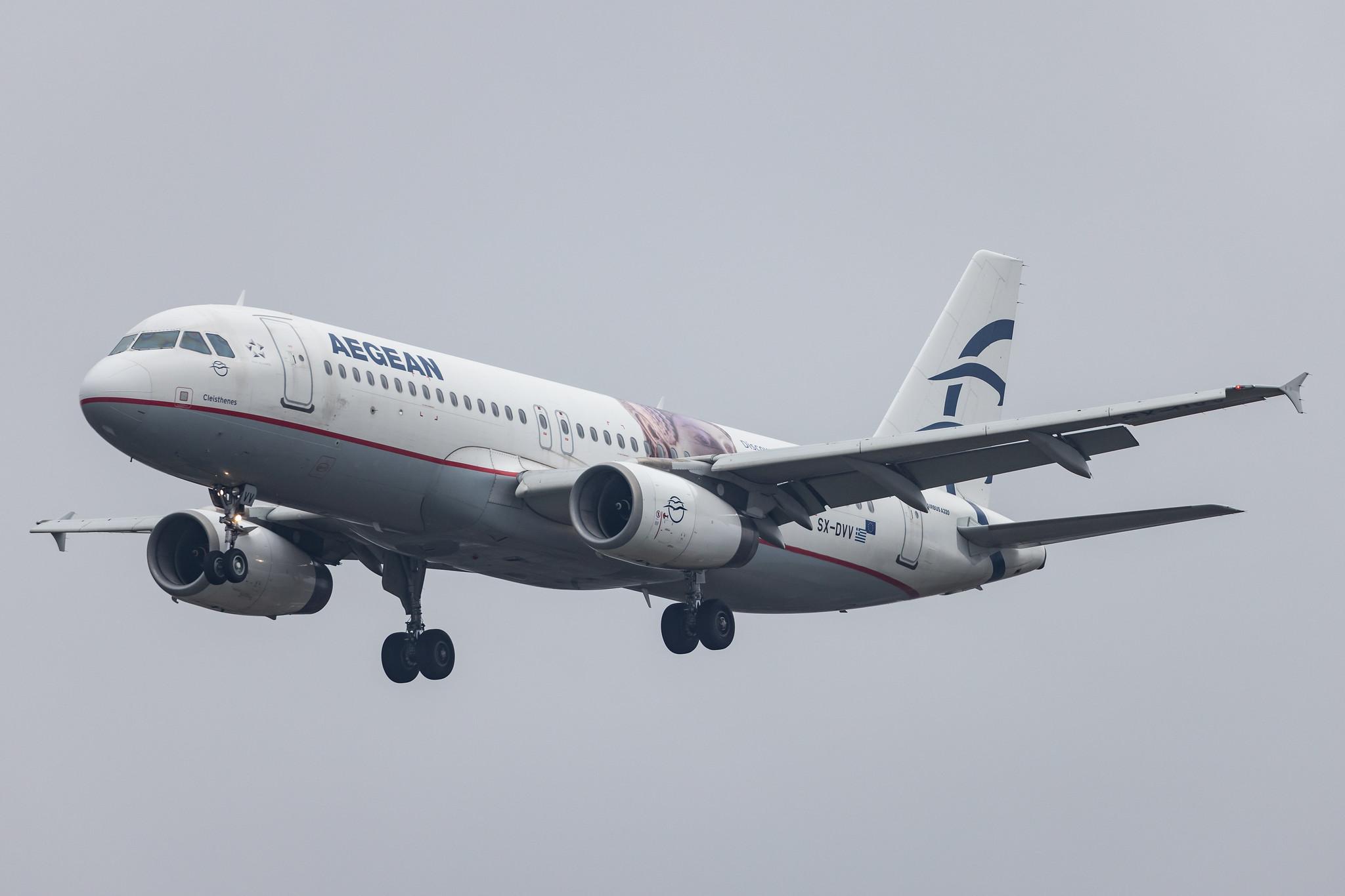Hamburg Airport: Aegean Airlines (A3 / AEE) |  Livery: Acropolis Museum Sticker |  Airbus A320-232 A320 | SX-DVV | MSN 3773