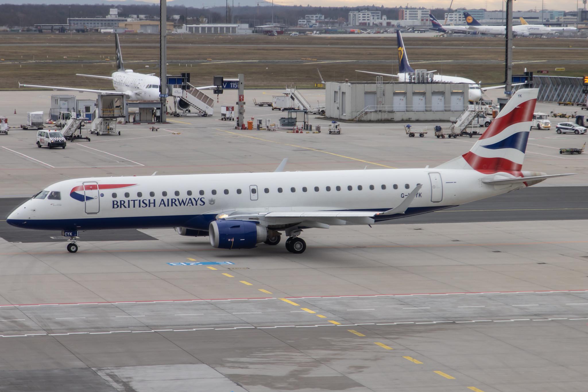 Frankfurt Airport: British Airways (BA / BAW) | Operator: BA CityFlyer |  Embraer E190SR E190 | G-LCYK | MSN 19000343