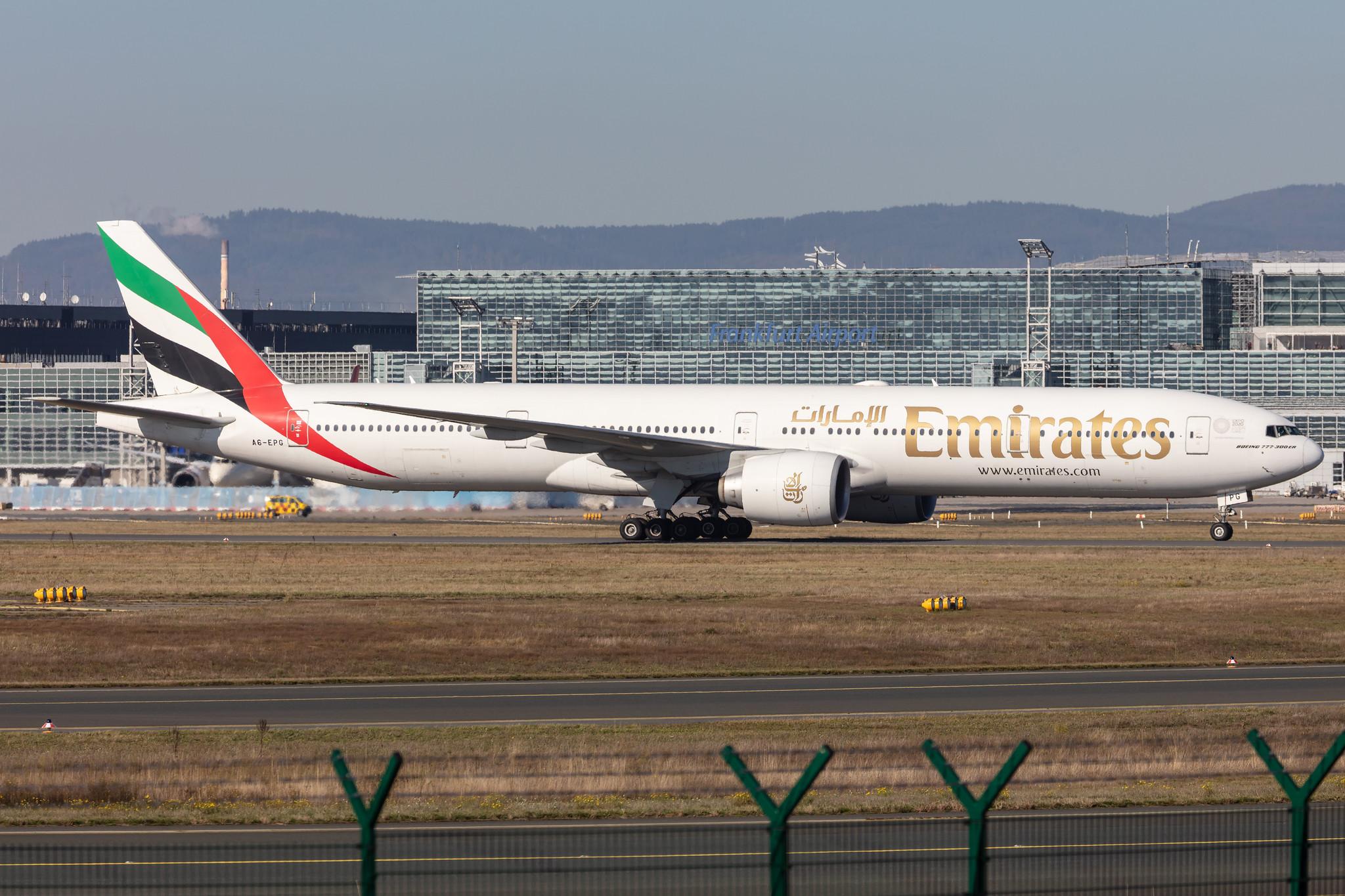 Frankfurt Airport: Emirates (EK / UAE) |  Boeing 777-31H(ER) B77W | A6-EPG | MSN 42326