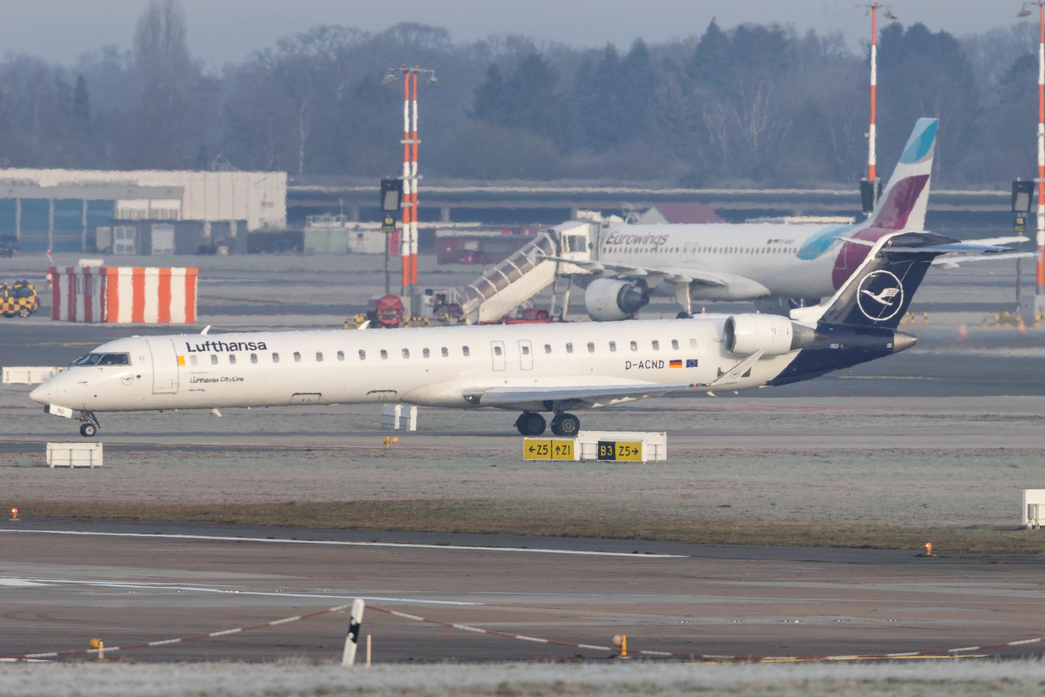 Hamburg Airport: Lufthansa (LH / DLH) | Operator: Lufthansa CityLine |  Mitsubishi CRJ-900LR CRJ9 | D-ACND | MSN 15238