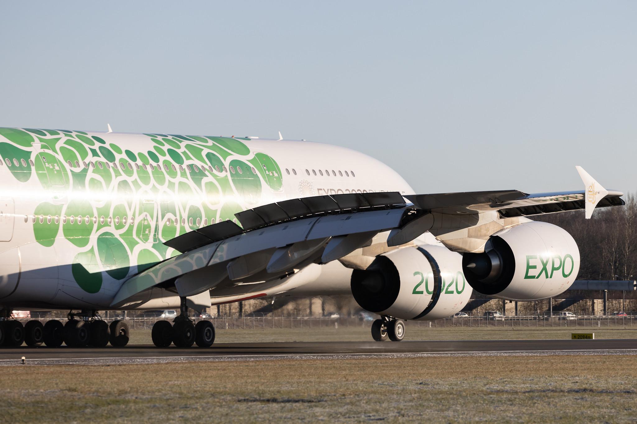 Hamburg Airport: Emirates (EK / UAE) |  Livery: Expo 2020 - Sustainability Livery |  Airbus A380-861 A388 | A6-EON | MSN 188