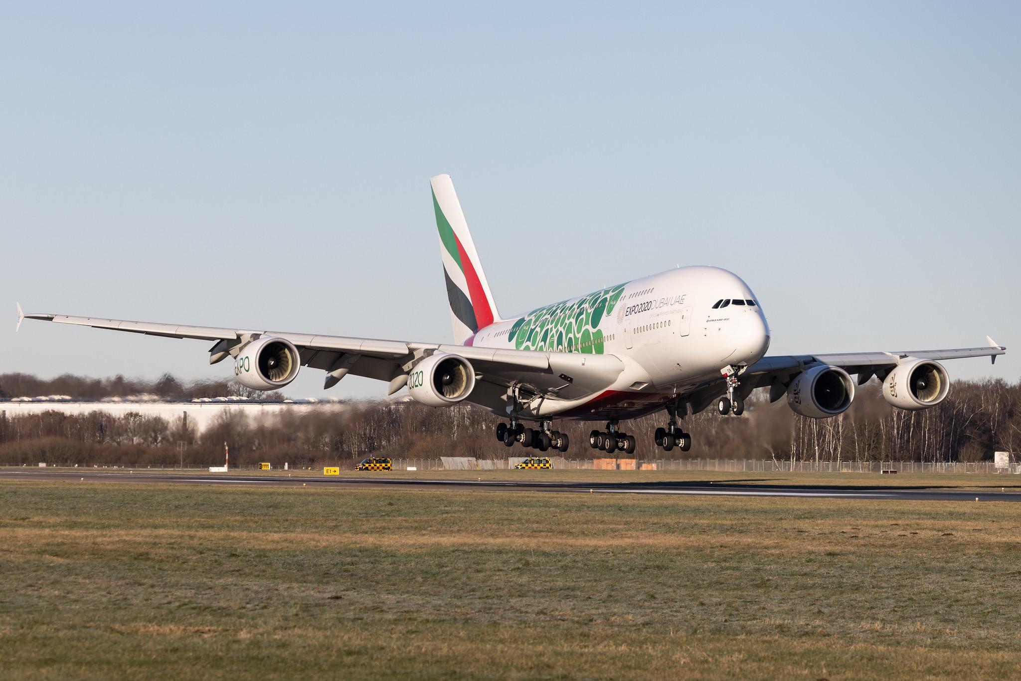 Hamburg Airport: Emirates (EK / UAE) |  Livery: Expo 2020 - Sustainability Livery |  Airbus A380-861 A388 | A6-EON | MSN 188