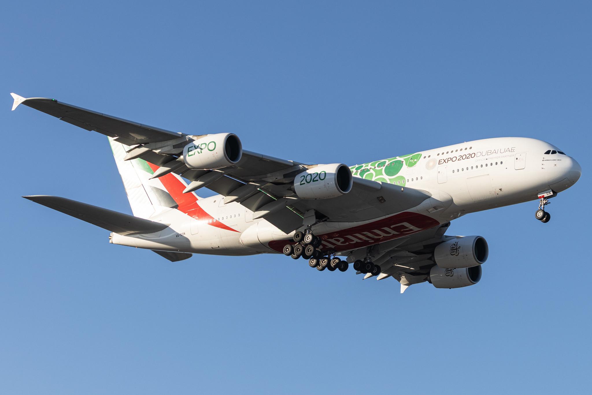 Hamburg Airport: Emirates (EK / UAE) |  Livery: Expo 2020 - Sustainability Livery |  Airbus A380-861 A388 | A6-EON | MSN 188