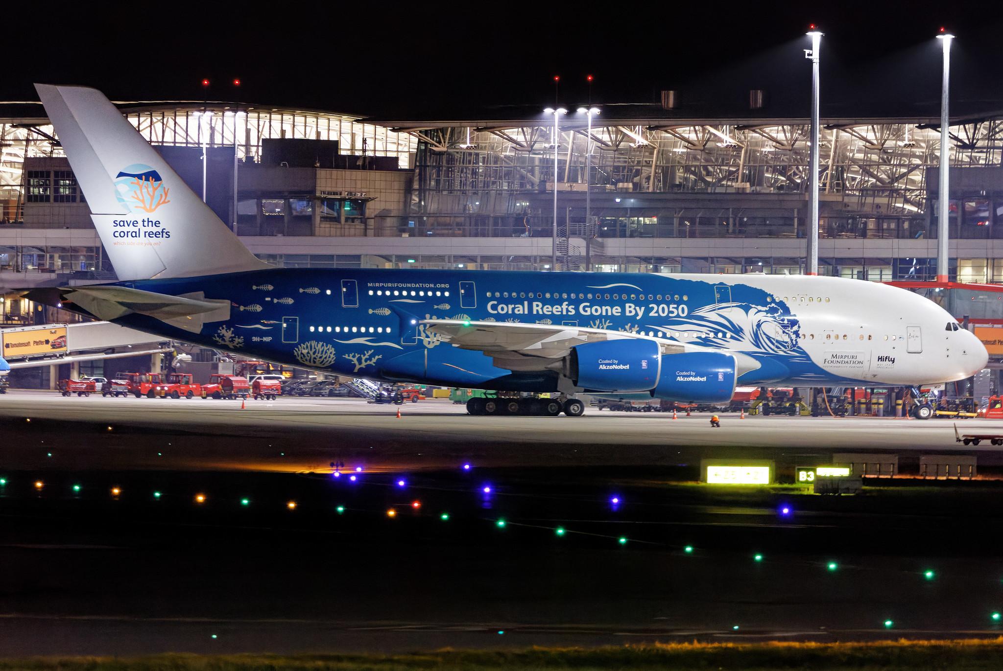 Hamburg Airport: Hi Fly (5K / HFY) |  Livery: Save the Coral Reefs Livery | Operator: Hi Fly Malta |  Airbus A380-841 A388 | 9H-MIP | MSN 006