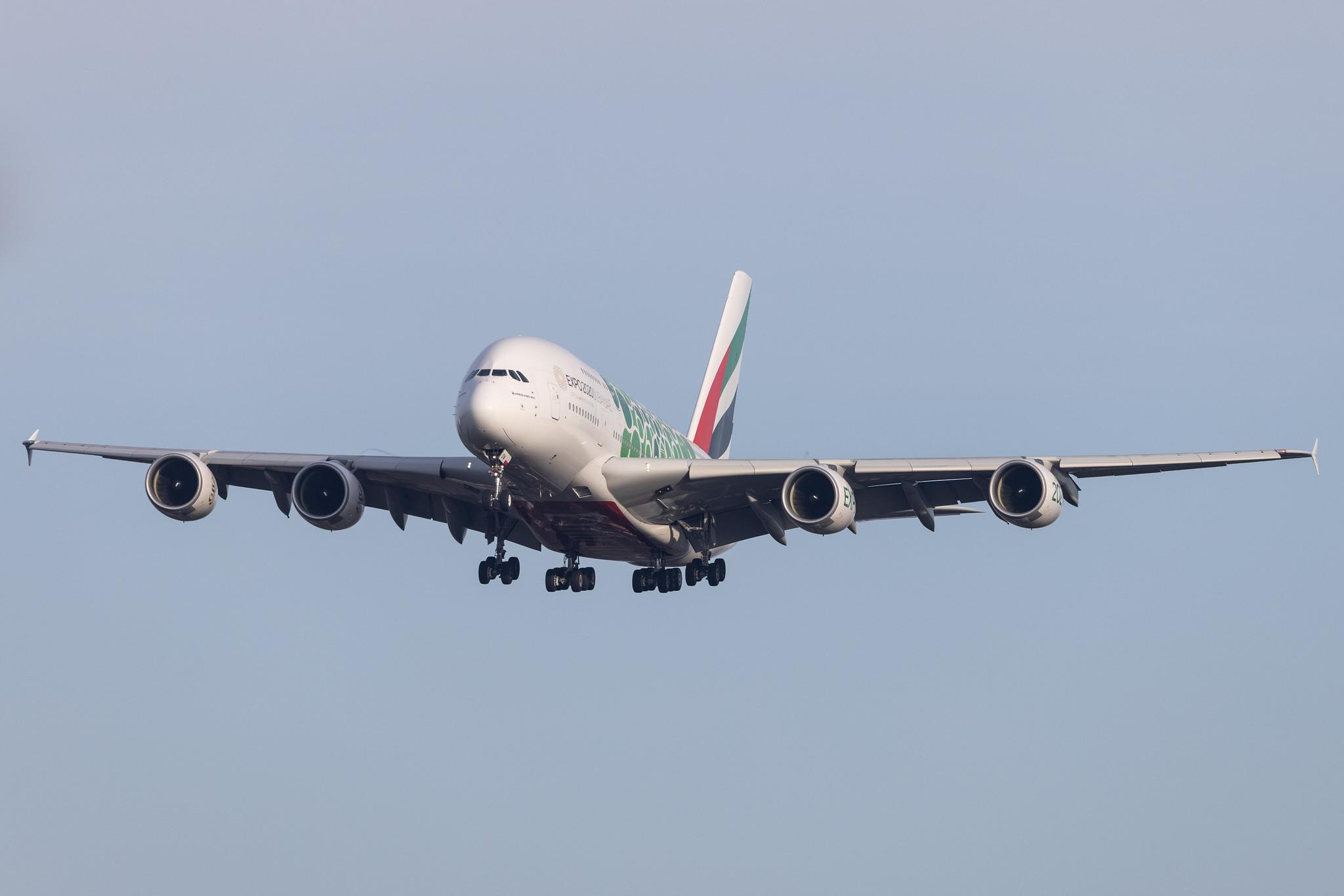 Hamburg Airport: Emirates (EK / UAE) |  Livery: Expo 2020 - Sustainability Livery |  Airbus A380-861 A388 | A6-EON | MSN 188